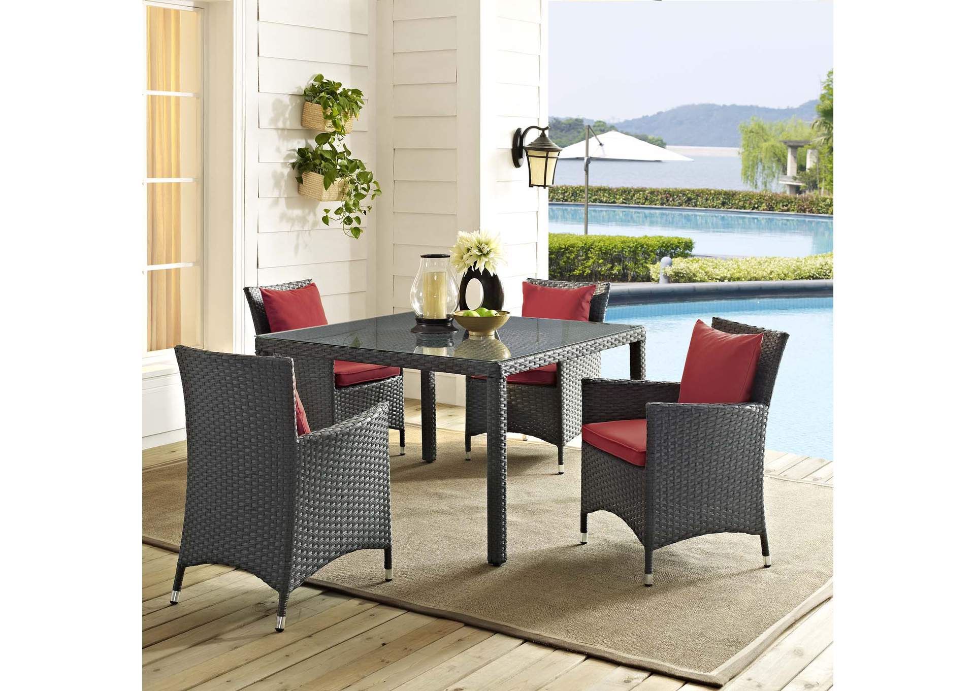 Canvas Red Sojourn 4 Piece Outdoor Patio Sunbrella,Modway