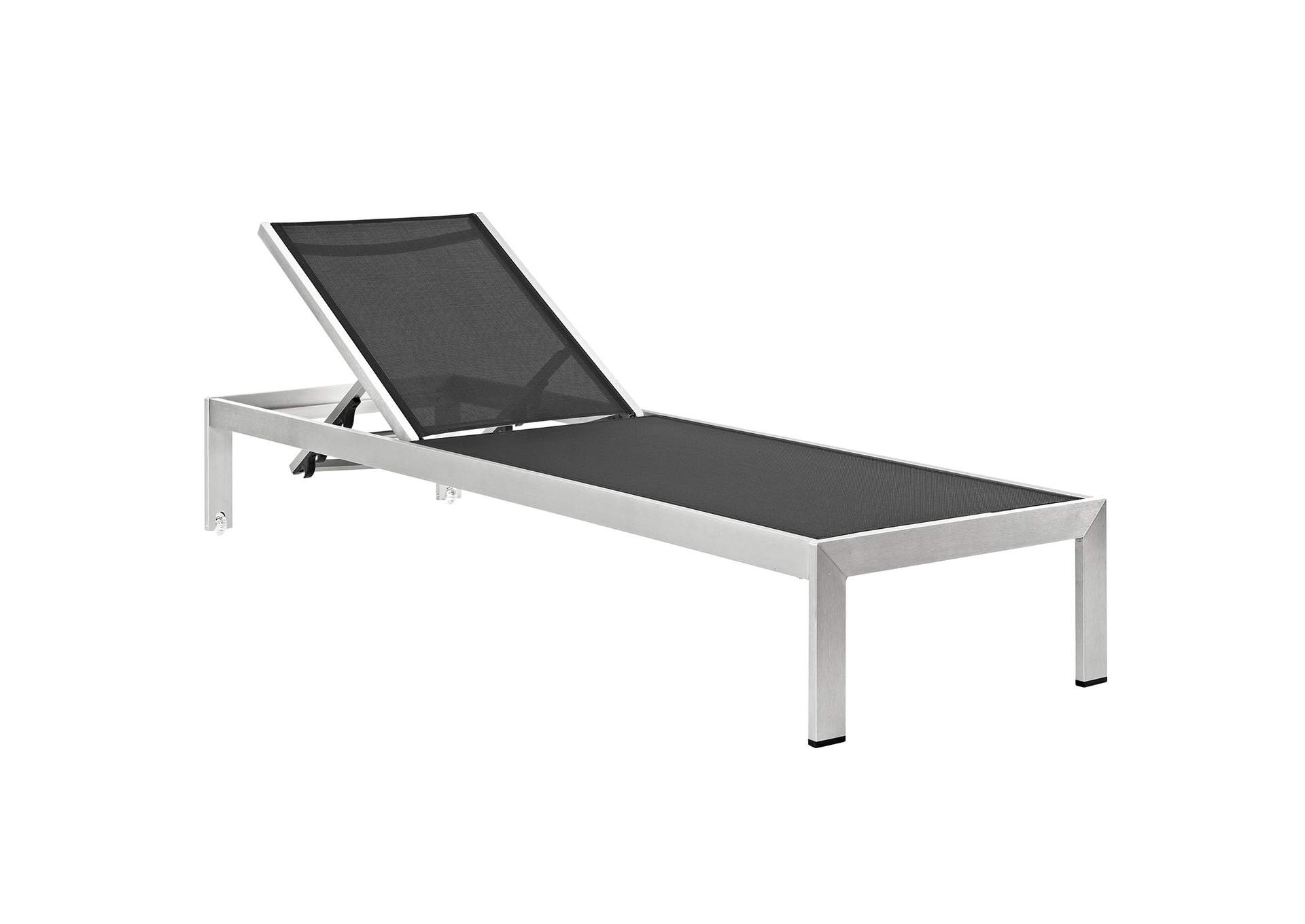 Silver Black Shore Outdoor Patio Aluminum Mesh Chaise,Modway