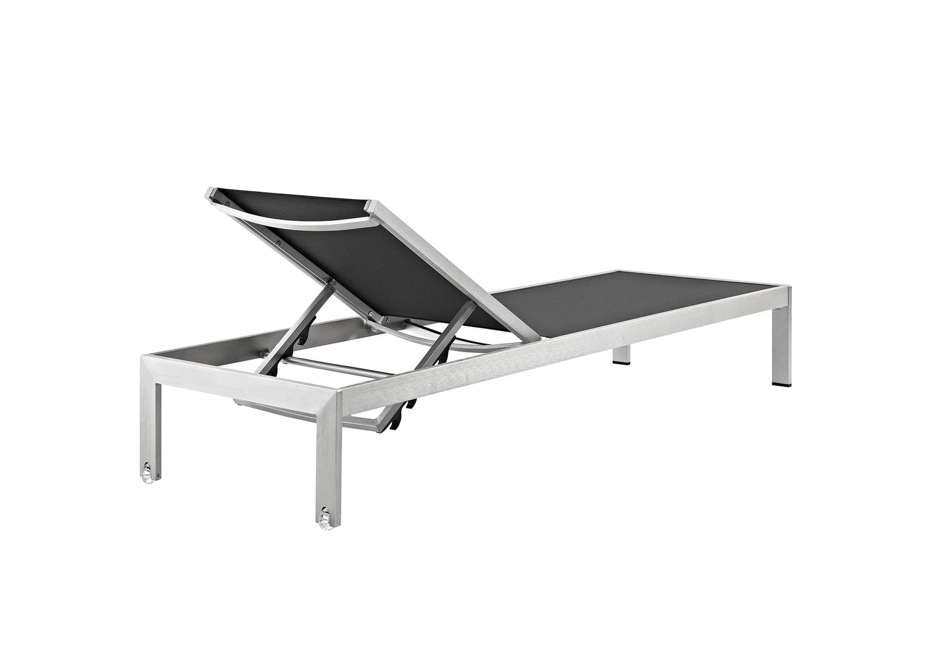 Silver Black Shore Outdoor Patio Aluminum Mesh Chaise,Modway