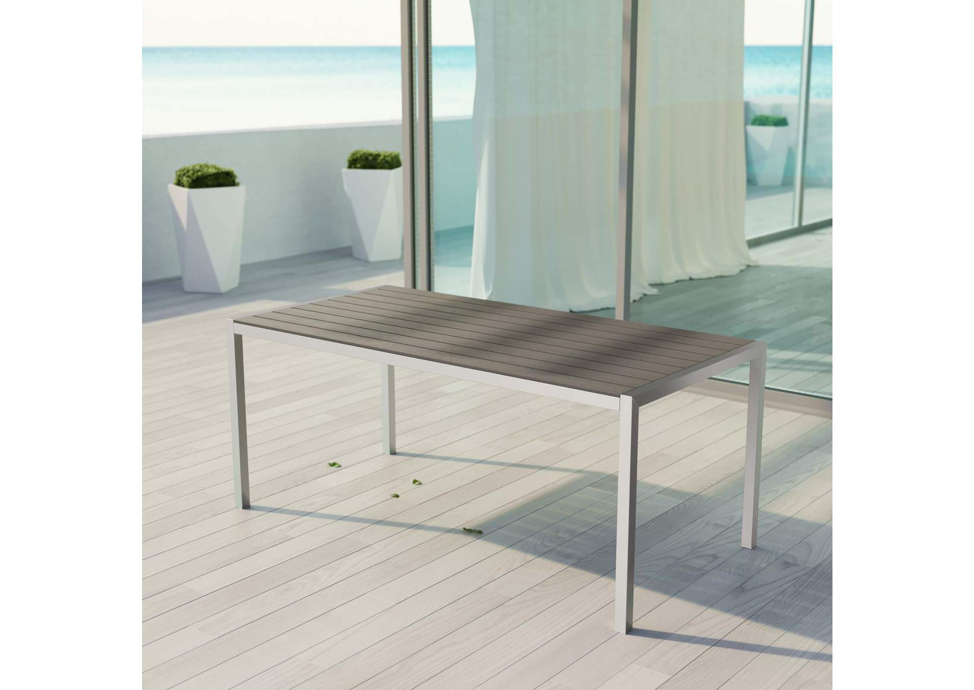 Silver Gray Shore Outdoor Patio Aluminum Dining Table,Modway