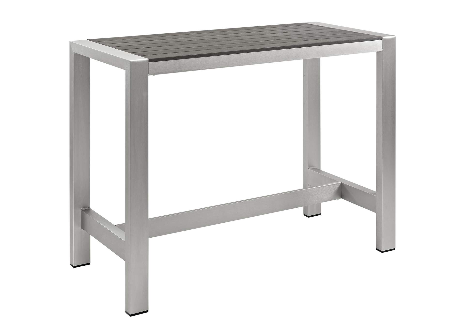 Silver Gray Shore Outdoor Patio Aluminum Rectangle Bar Table,Modway