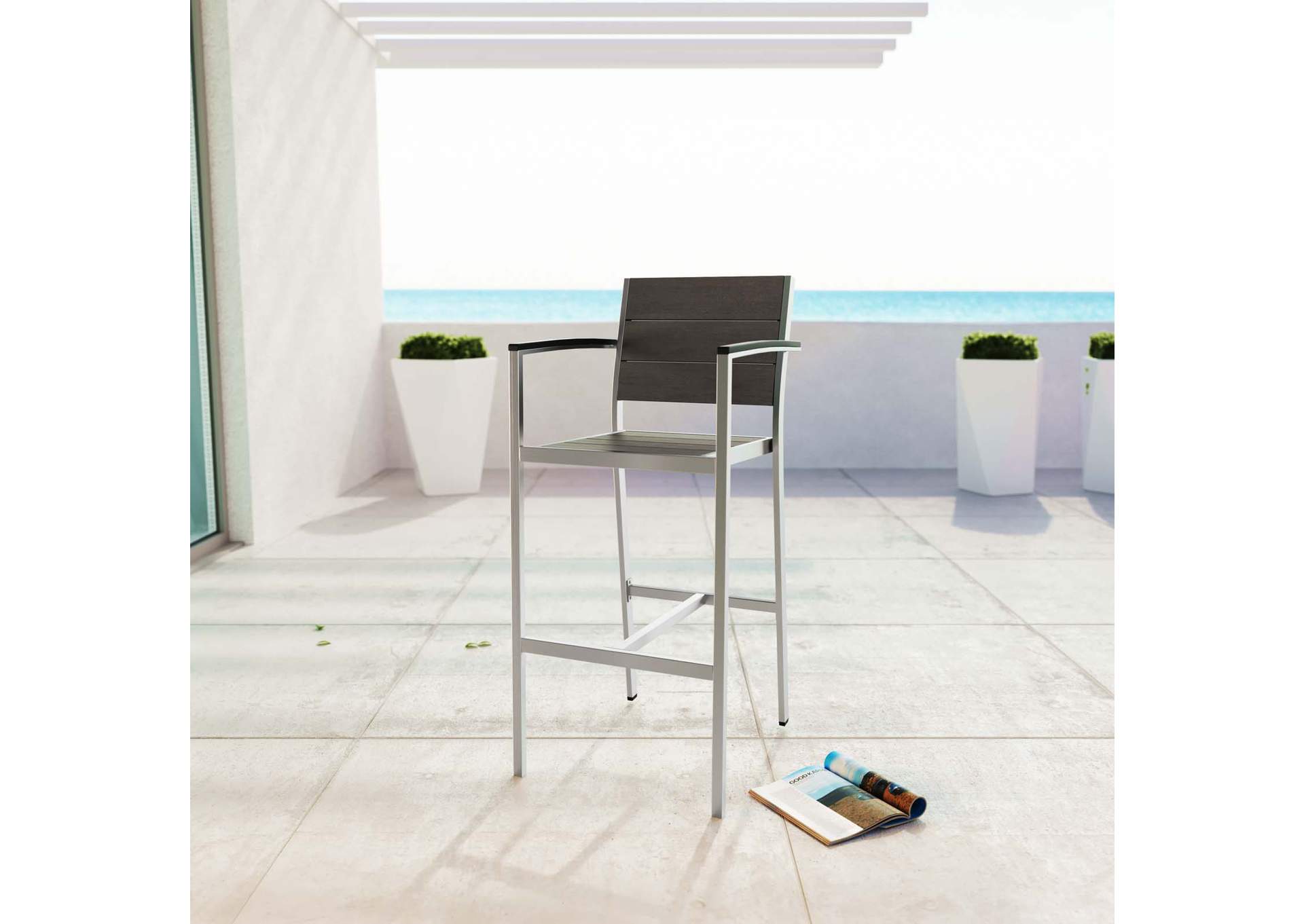 Silver Gray Shore Outdoor Patio Aluminum Bar Stool,Modway