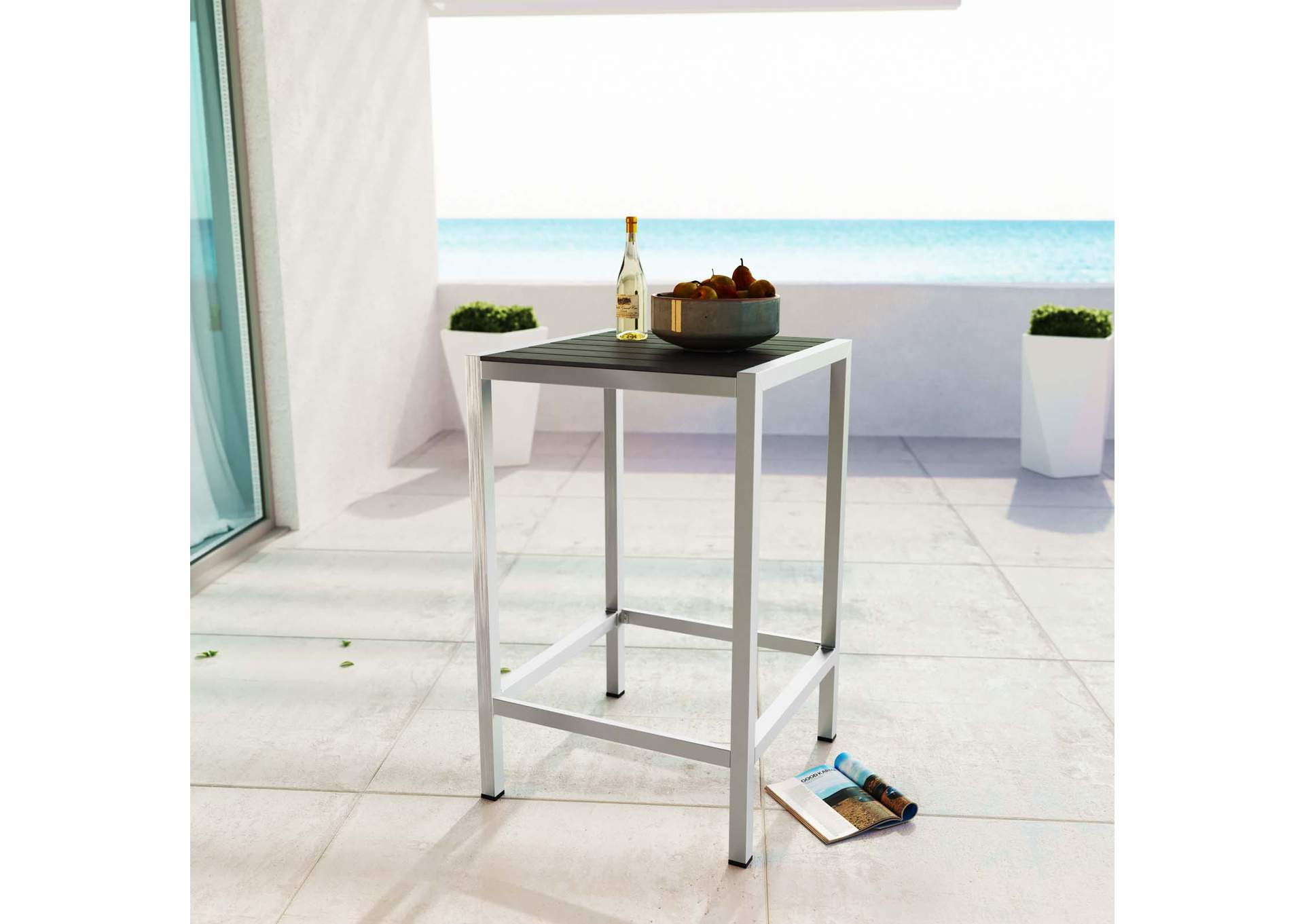 Silver Gray Shore Outdoor Patio Aluminum Bar Table,Modway