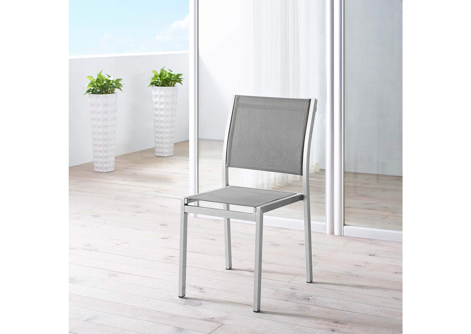 Silver Gray Shore Outdoor Patio Aluminum Side Chair,Modway