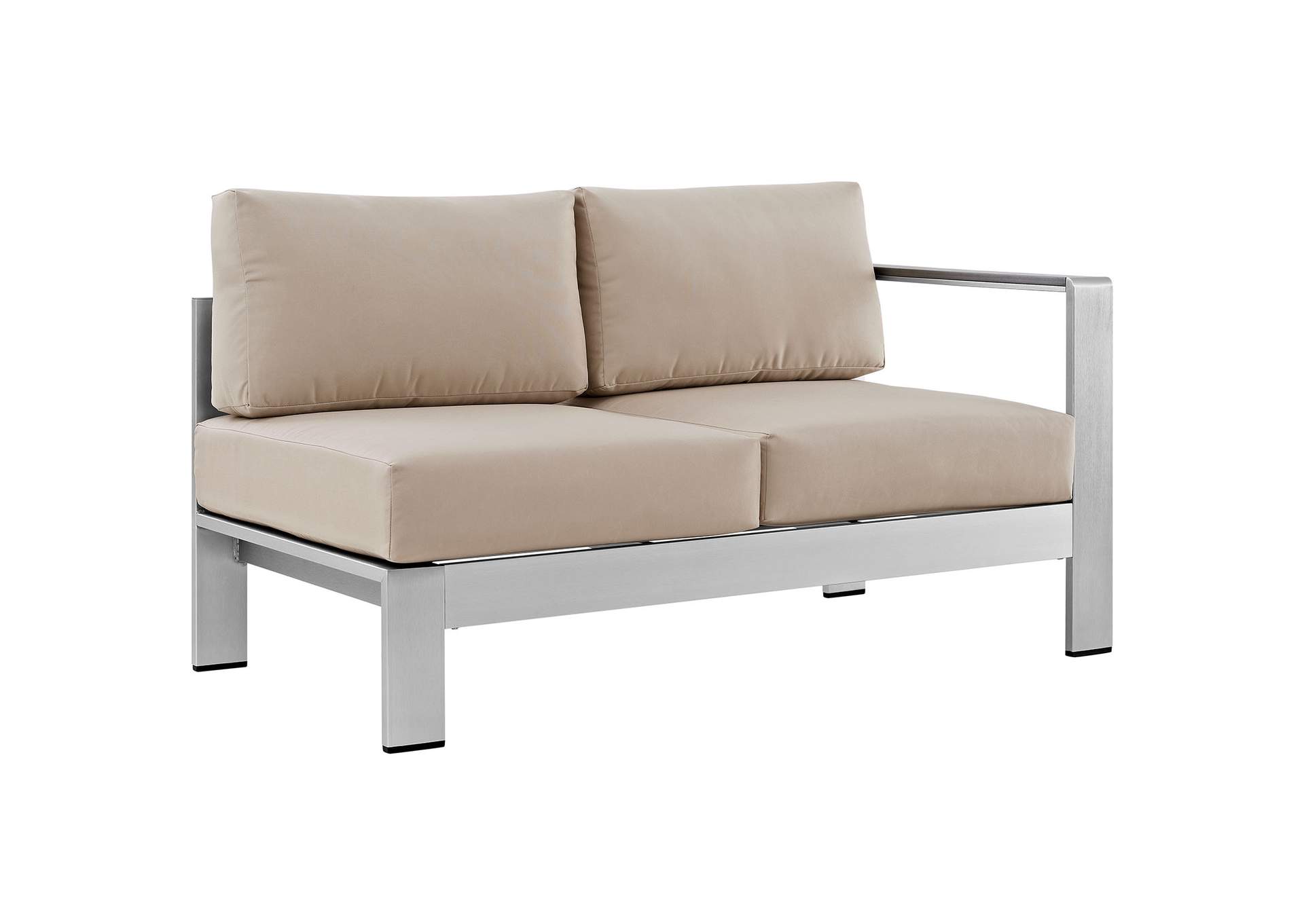 Silver Beige Shore Right-Arm Corner Sectional Outdoor Patio Aluminum Loveseat,Modway