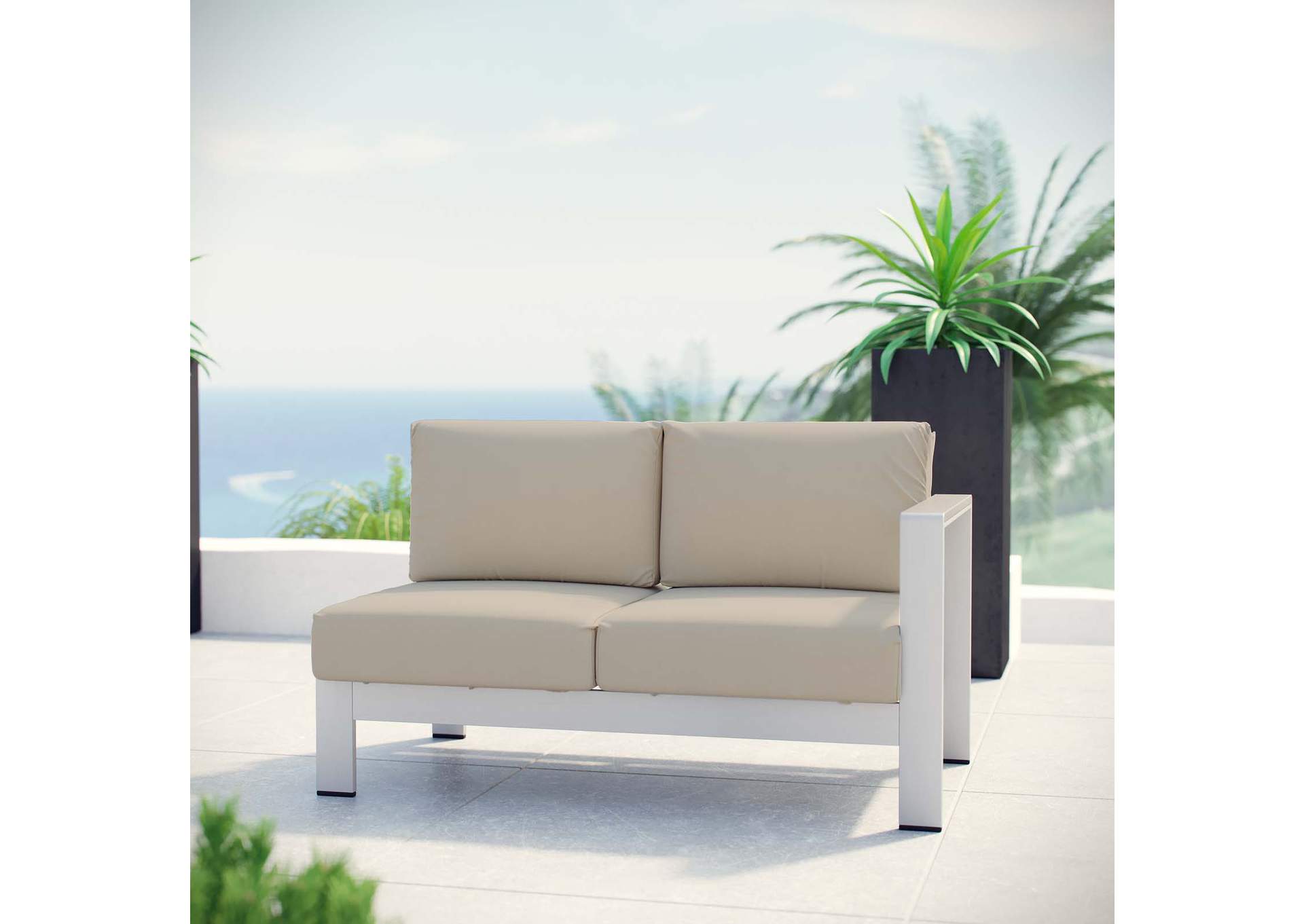 Silver Beige Shore Right-Arm Corner Sectional Outdoor Patio Aluminum Loveseat,Modway