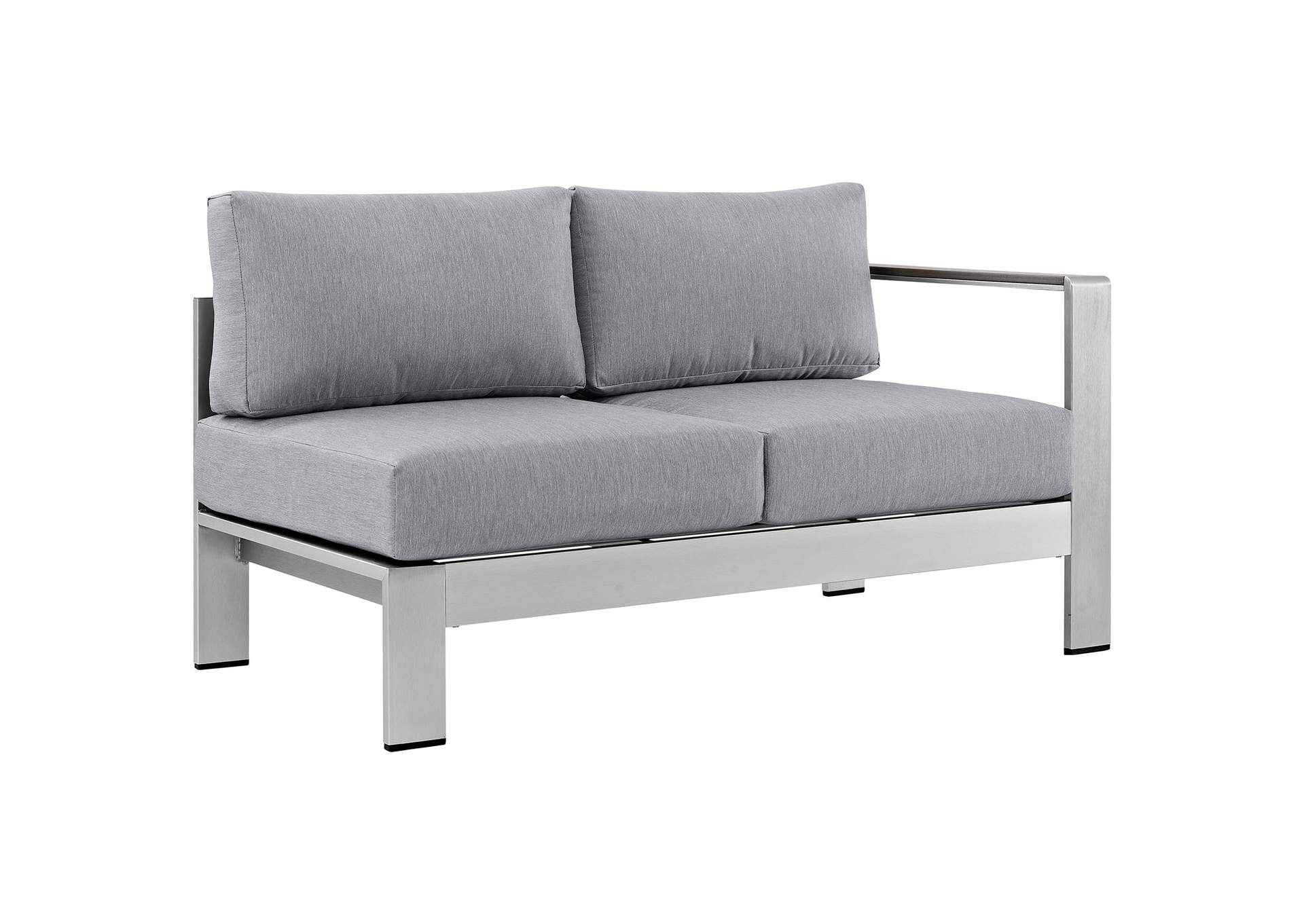 Silver Gray Shore Right-Arm Corner Sectional Outdoor Patio Aluminum Loveseat,Modway