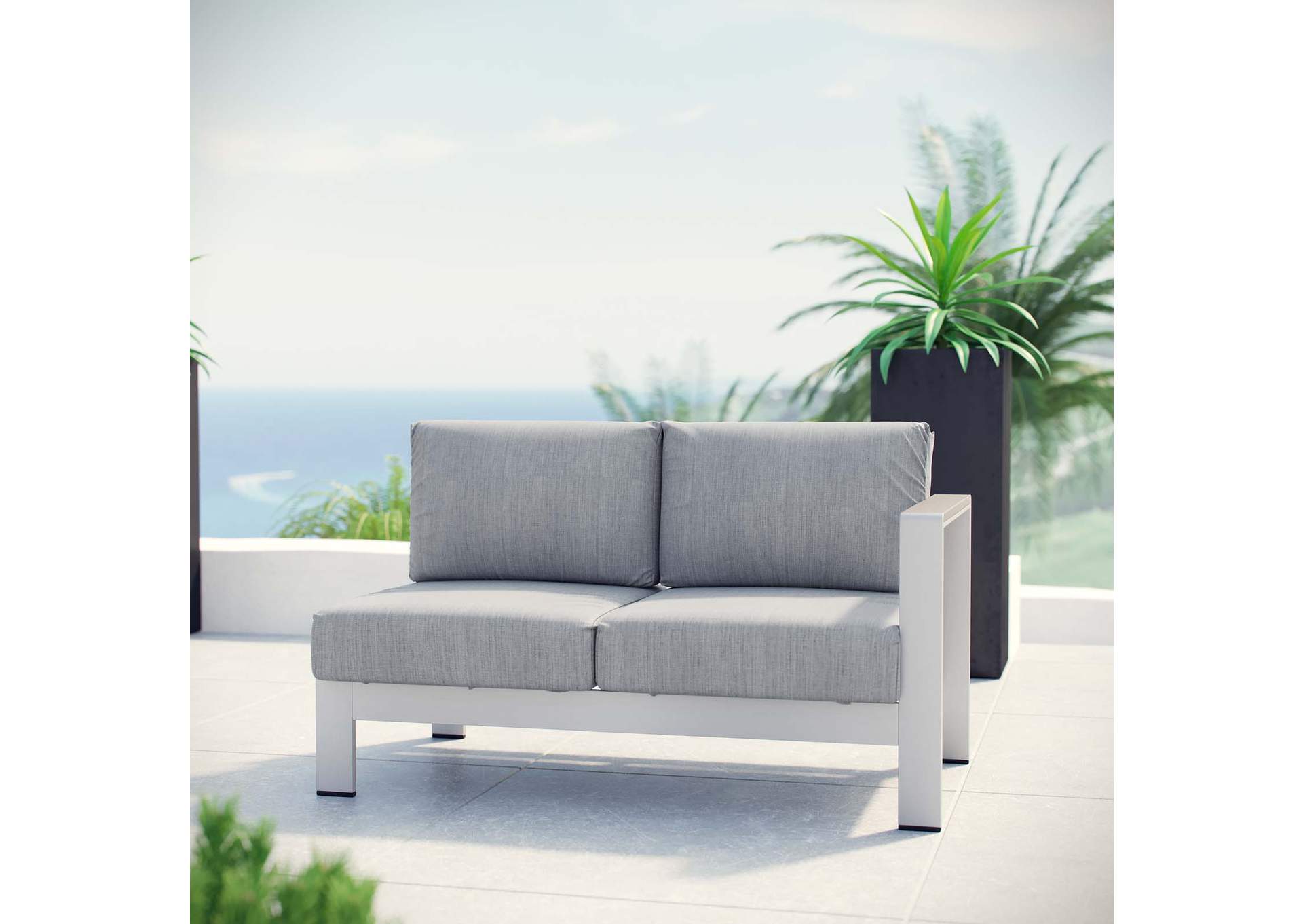 Silver Gray Shore Right-Arm Corner Sectional Outdoor Patio Aluminum Loveseat,Modway