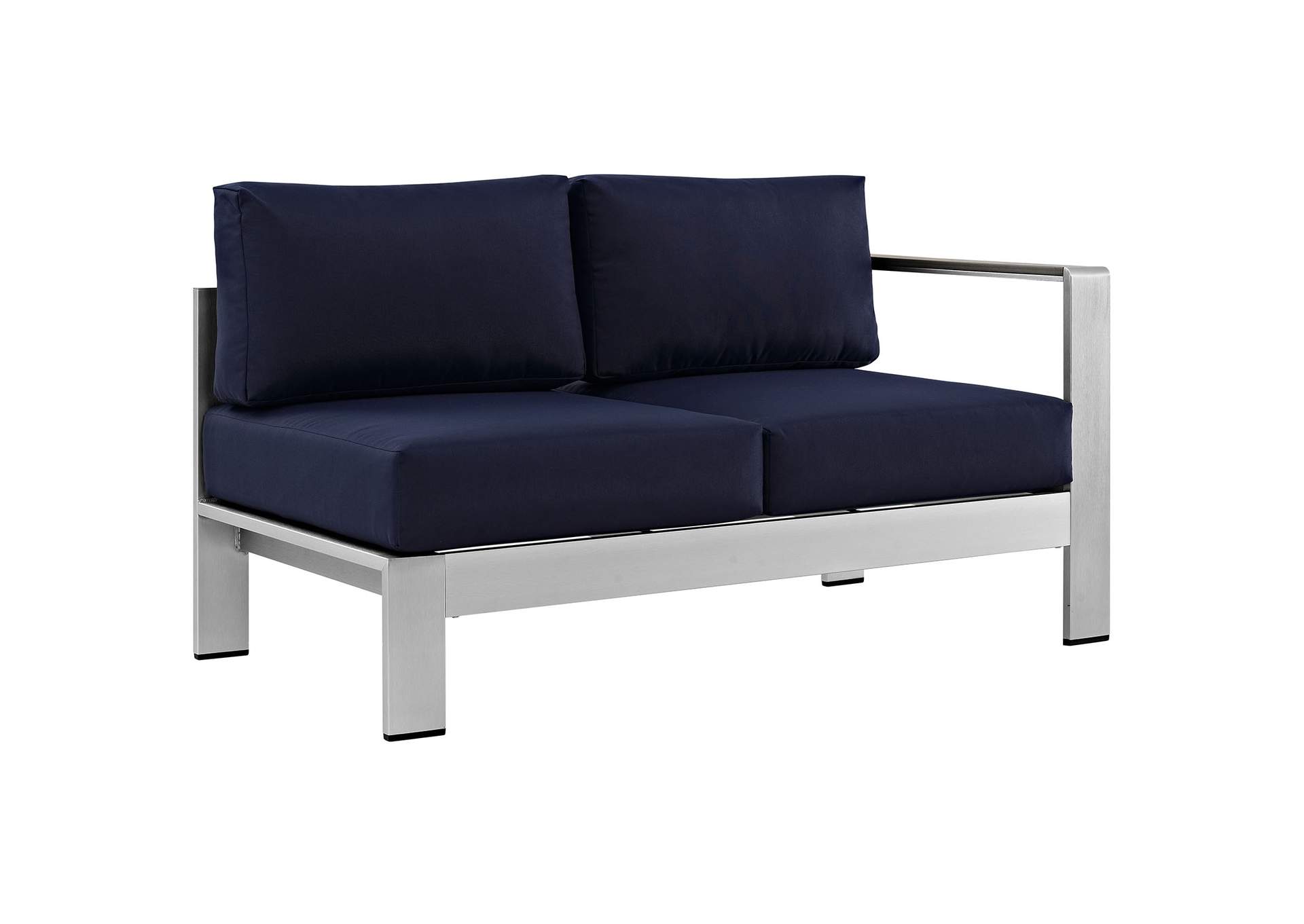 Silver Navy Shore Right-Arm Corner Sectional Outdoor Patio Aluminum Loveseat,Modway