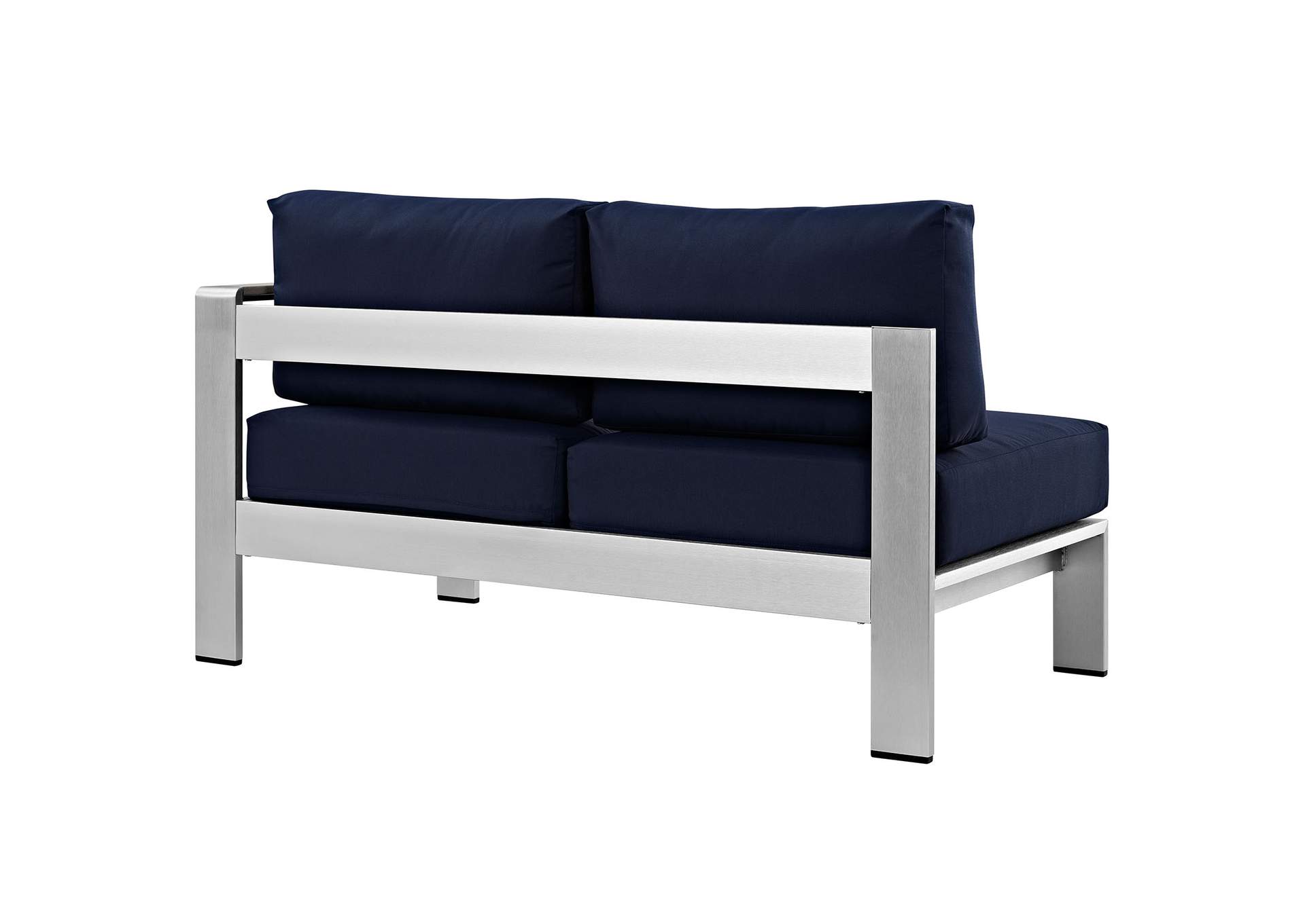 Silver Navy Shore Right-Arm Corner Sectional Outdoor Patio Aluminum Loveseat,Modway