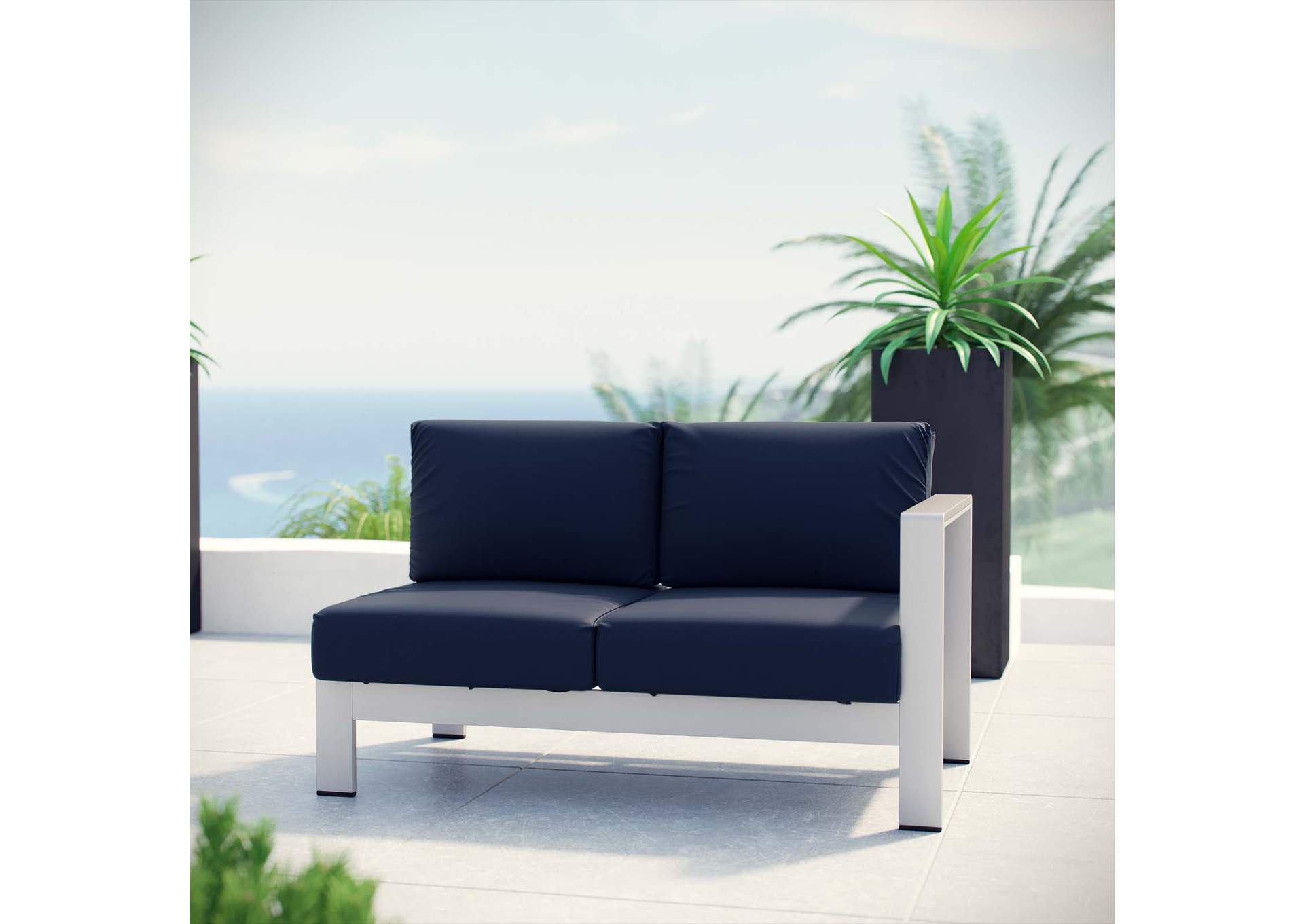 Silver Navy Shore Right-Arm Corner Sectional Outdoor Patio Aluminum Loveseat,Modway