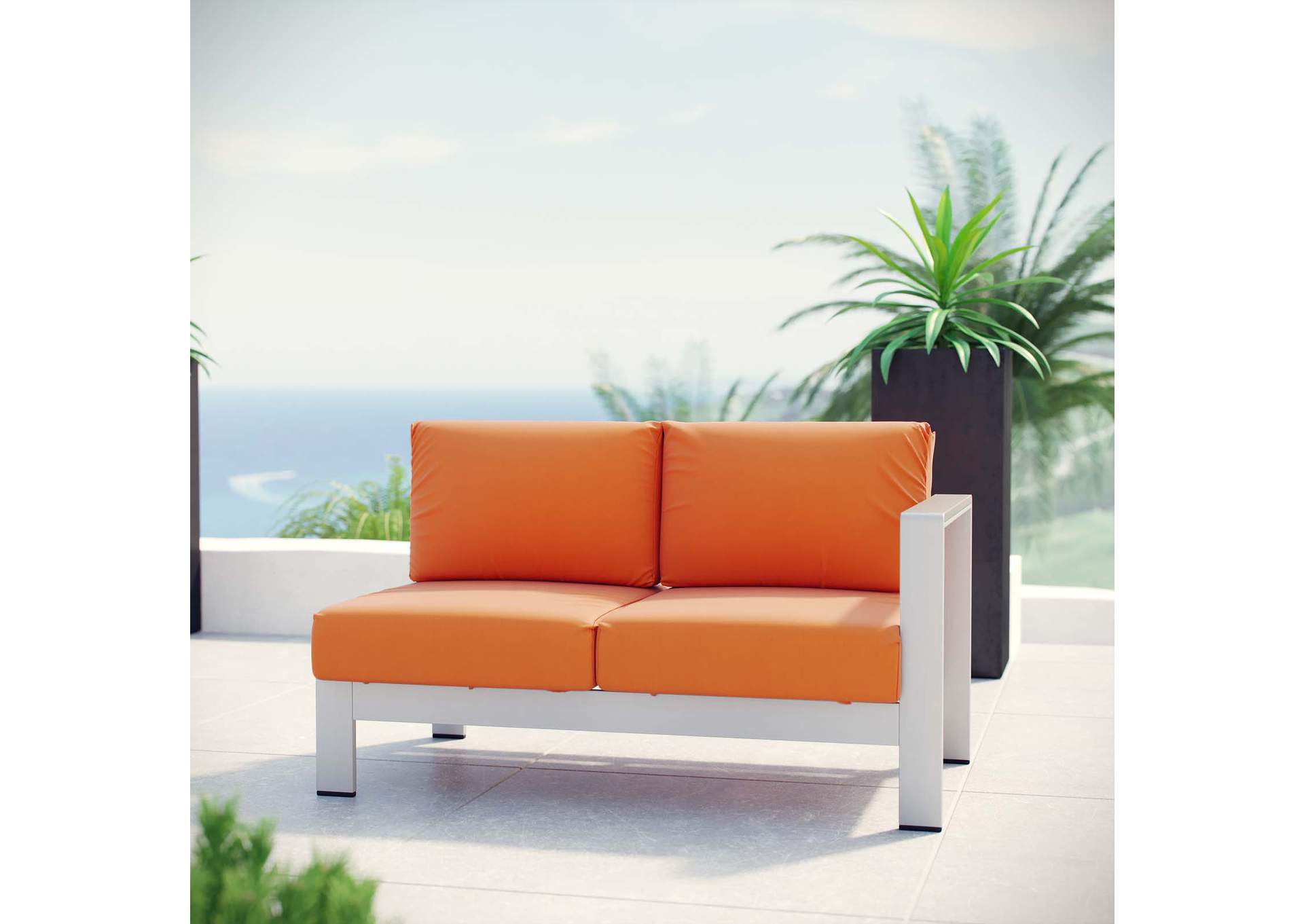 Silver Orange Shore Right-Arm Corner Sectional Outdoor Patio Aluminum Loveseat,Modway