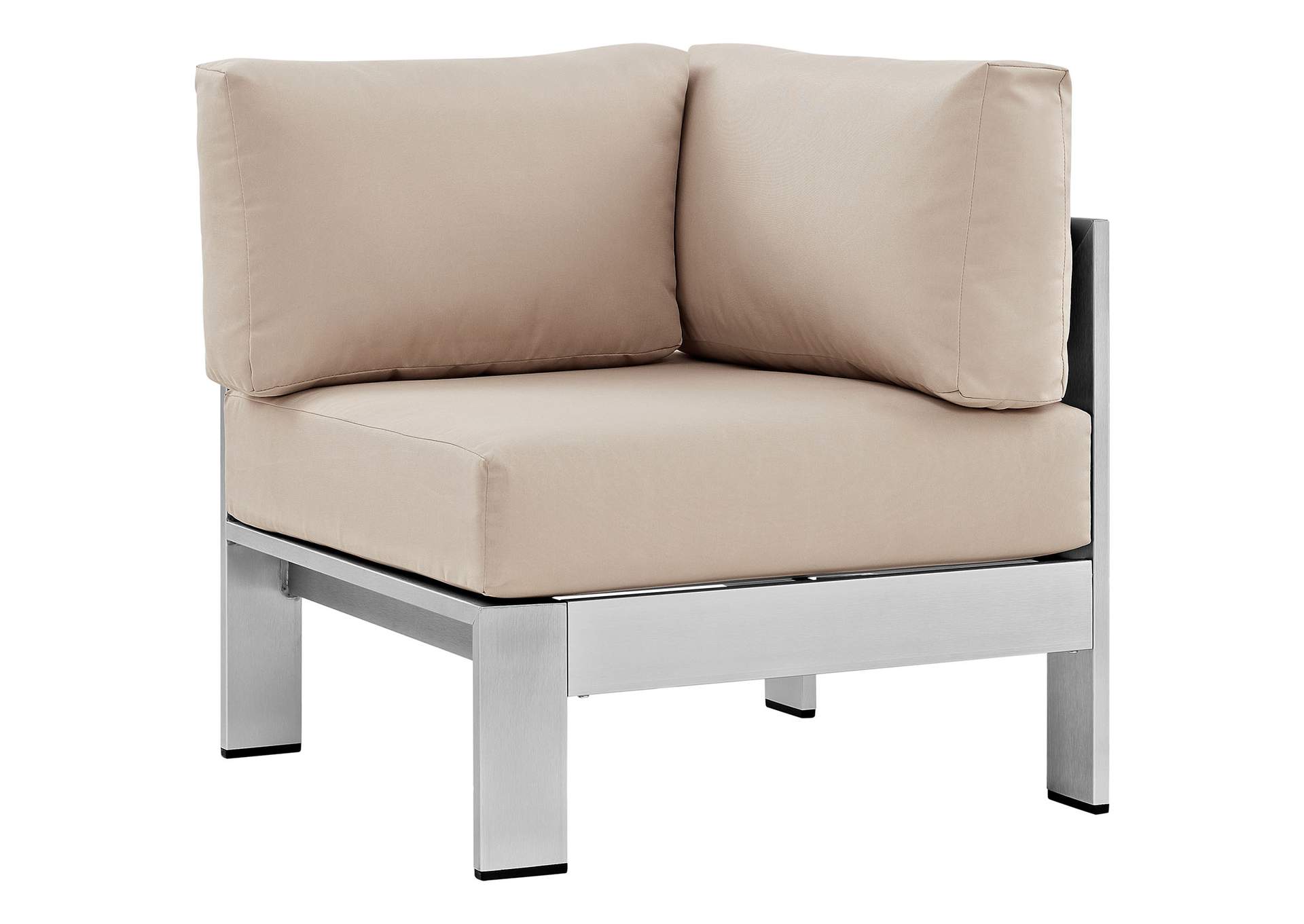 Silver Beige Shore Outdoor Patio Aluminum Corner Sofa,Modway