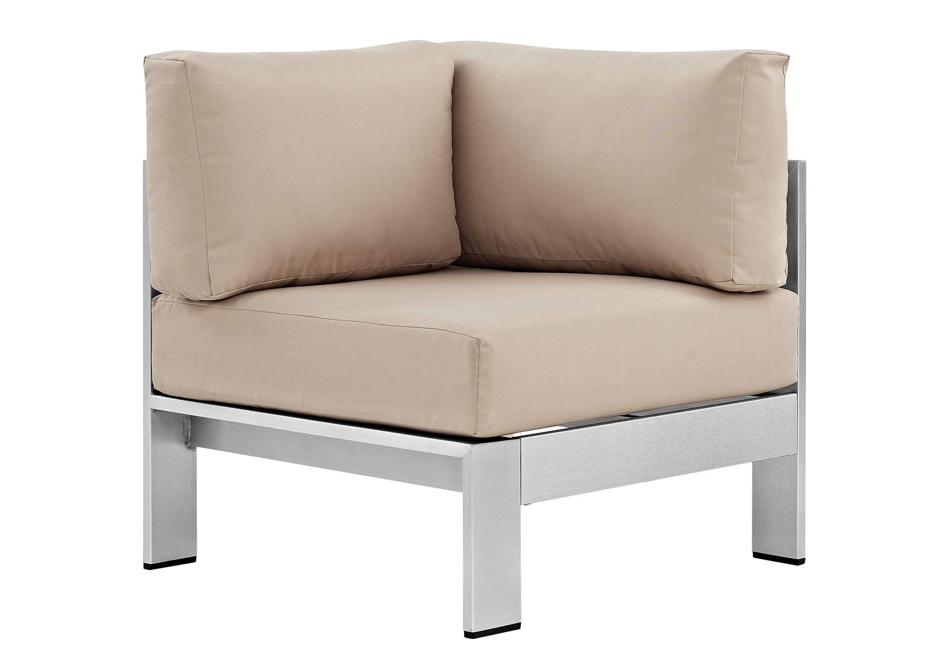 Silver Beige Shore Outdoor Patio Aluminum Corner Sofa,Modway