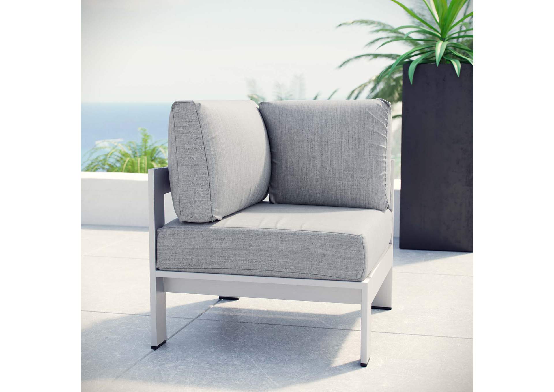 Silver Gray Shore Outdoor Patio Aluminum Corner Sofa,Modway