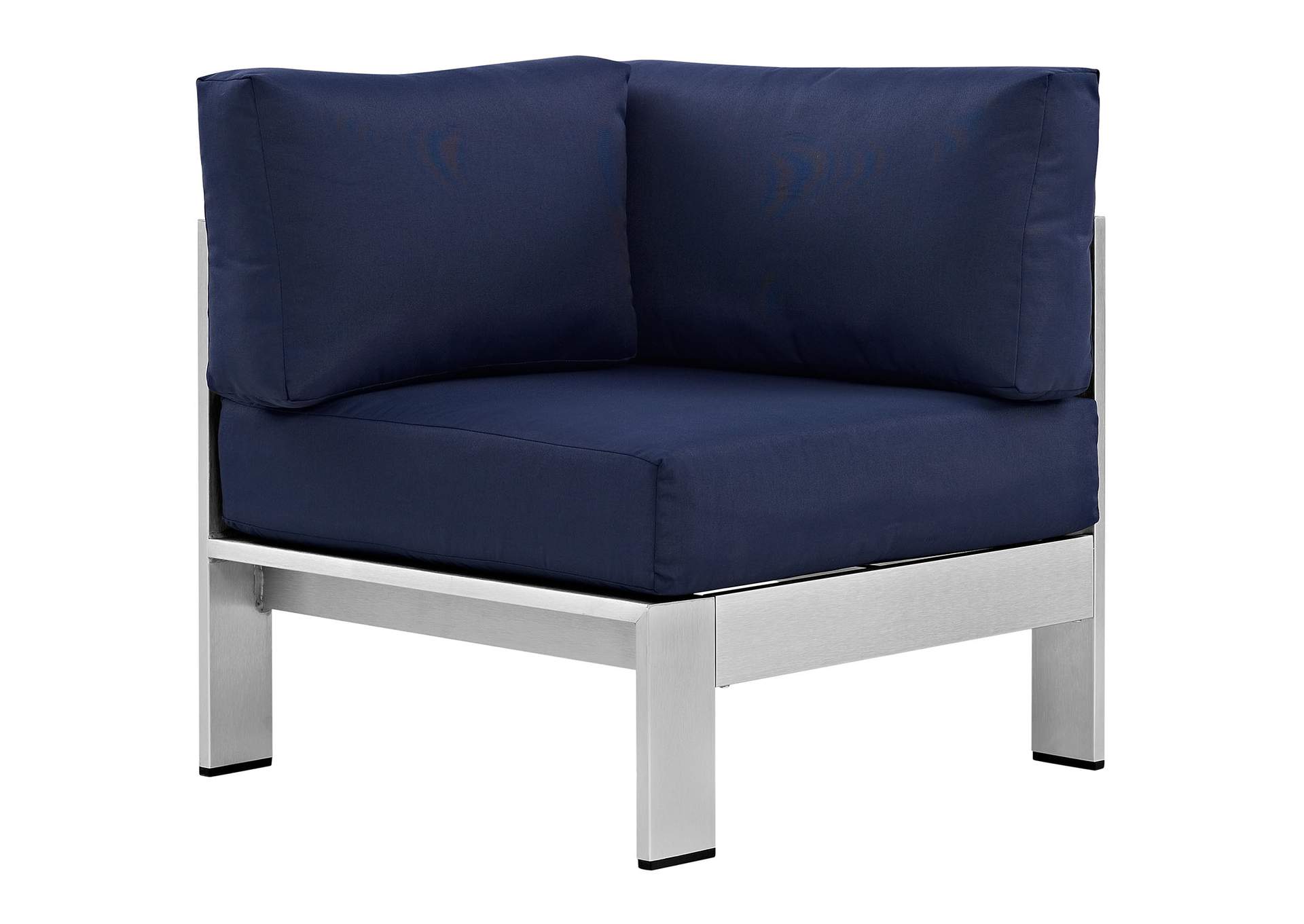 Silver Navy Shore Outdoor Patio Aluminum Corner Sofa,Modway