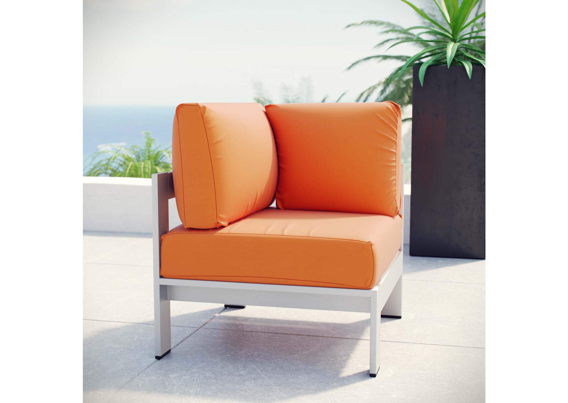 Silver Orange Shore Outdoor Patio Aluminum Corner Sofa,Modway