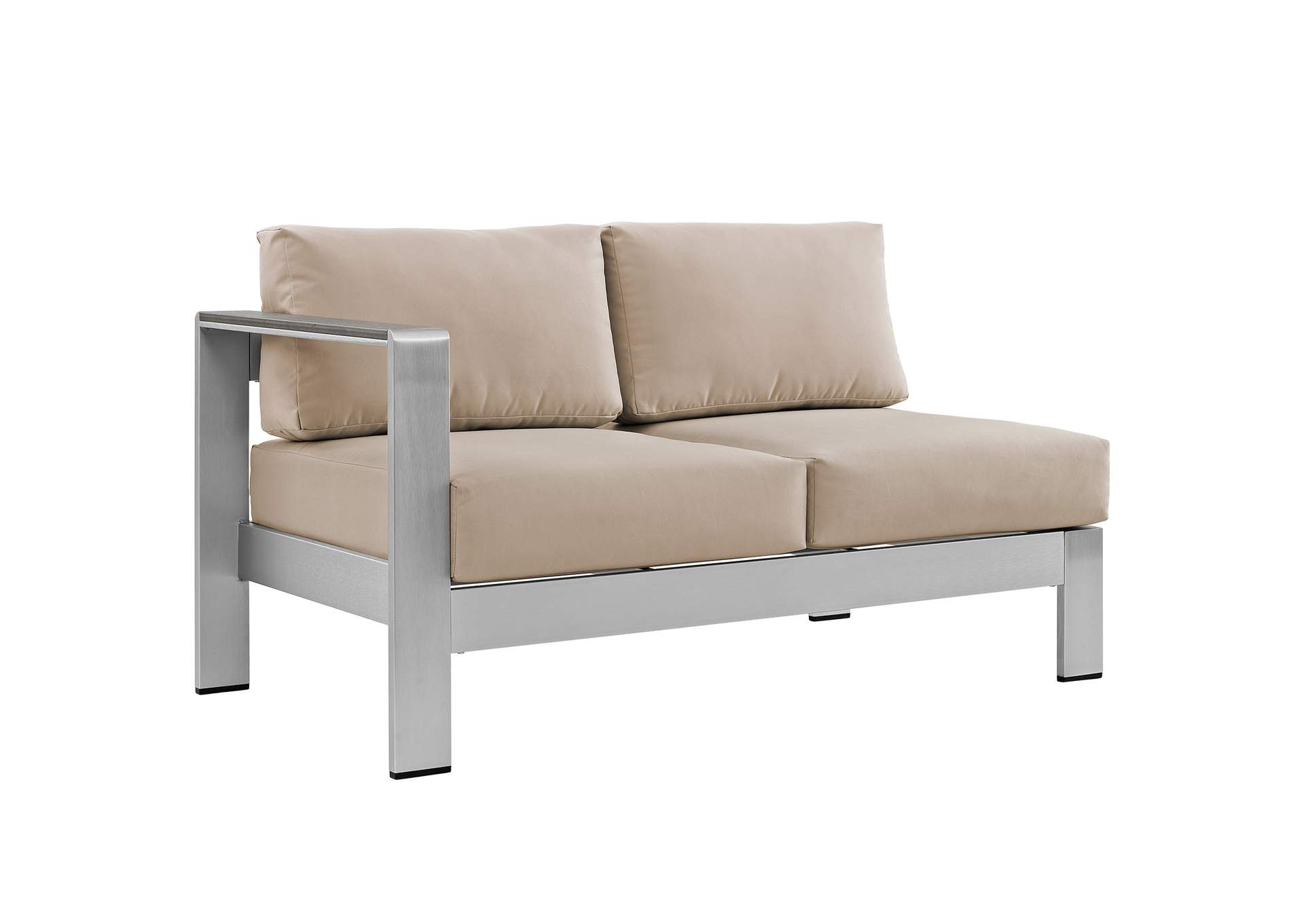 Silver Beige Shore Left-Arm Corner Sectional Outdoor Patio Aluminum Loveseat,Modway