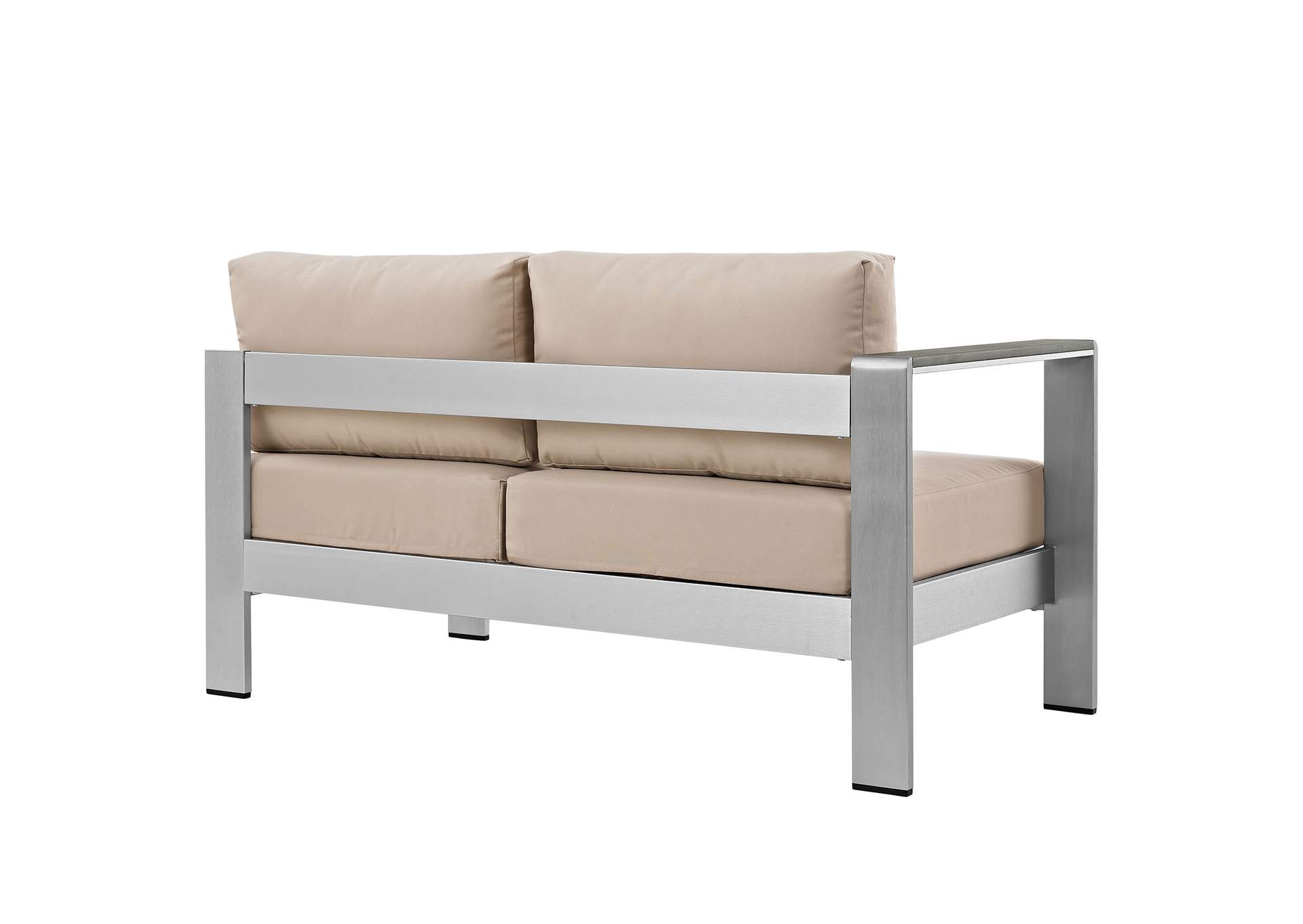 Silver Beige Shore Left-Arm Corner Sectional Outdoor Patio Aluminum Loveseat,Modway