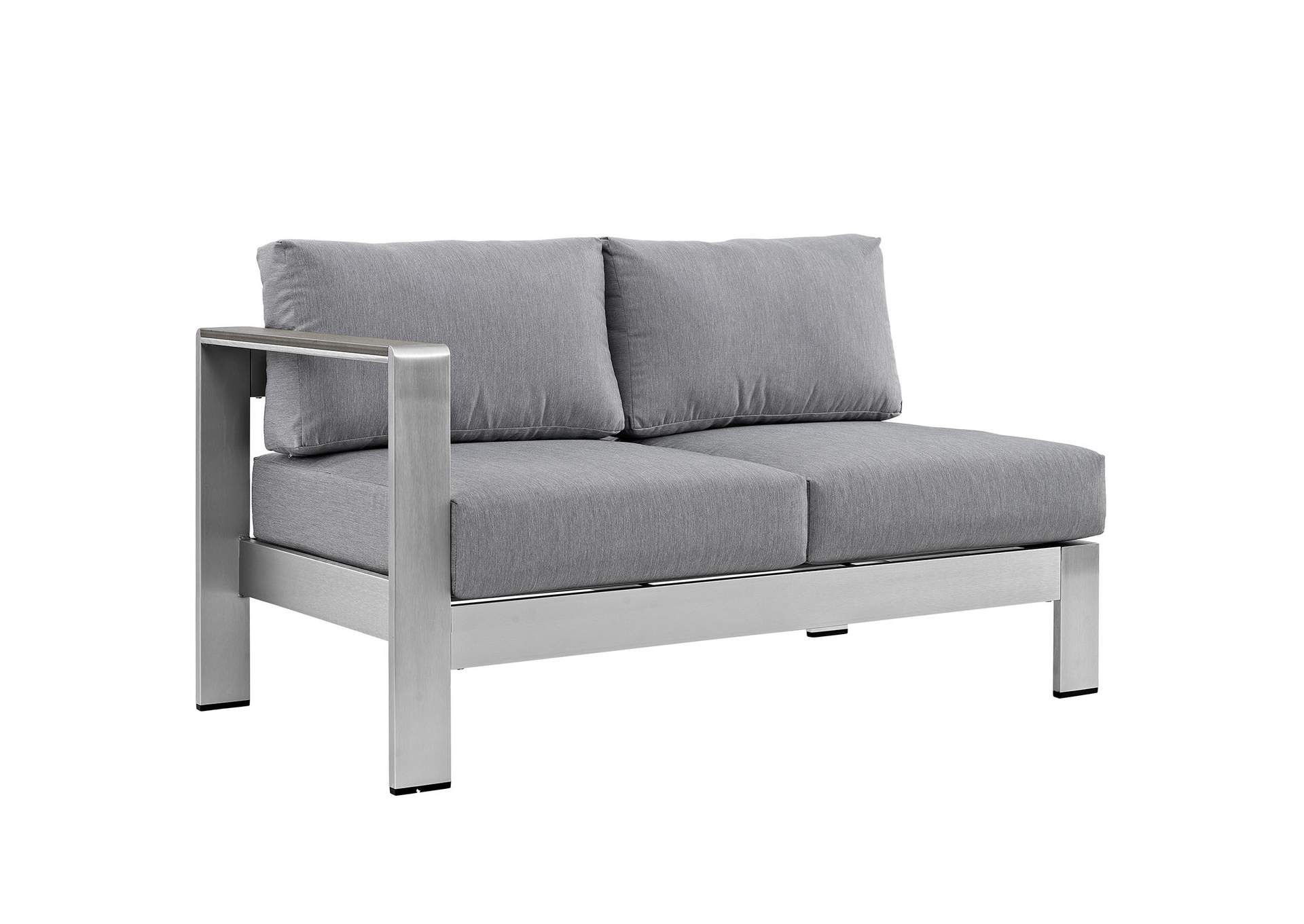 Silver Gray Shore Left-Arm Corner Sectional Outdoor Patio Aluminum Loveseat,Modway