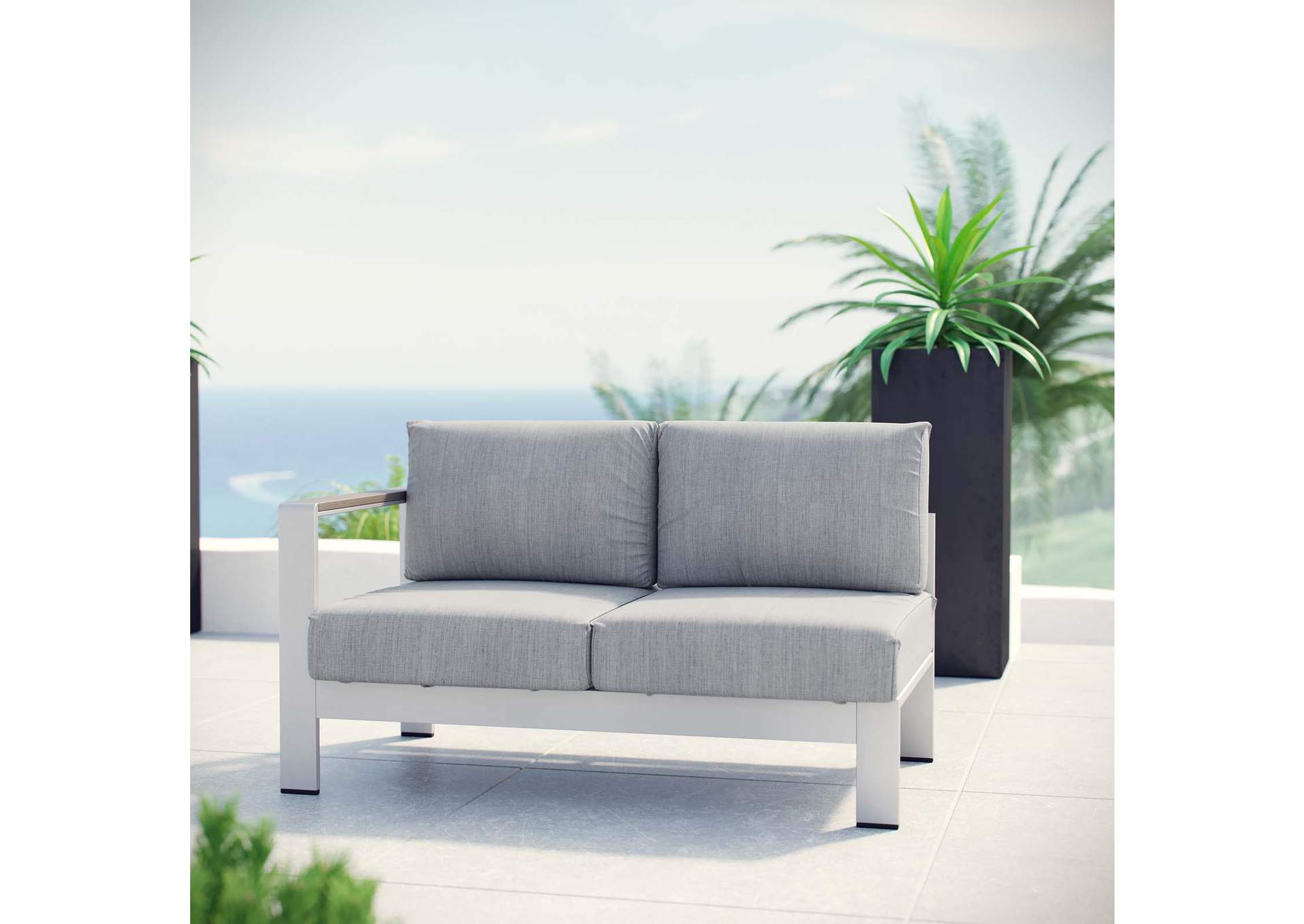 Silver Gray Shore Left-Arm Corner Sectional Outdoor Patio Aluminum Loveseat,Modway