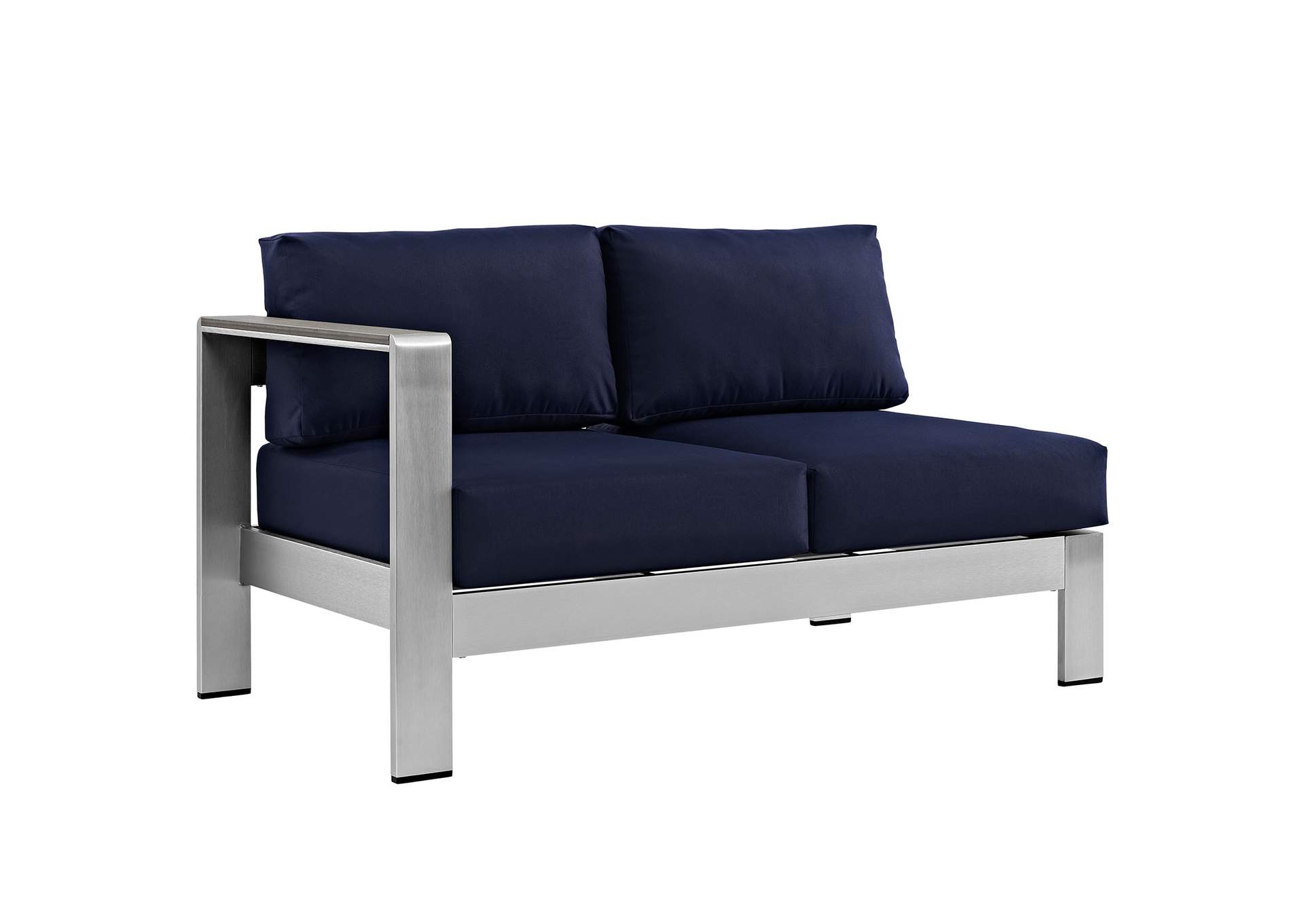 Silver Navy Shore Left-Arm Corner Sectional Outdoor Patio Aluminum Loveseat,Modway