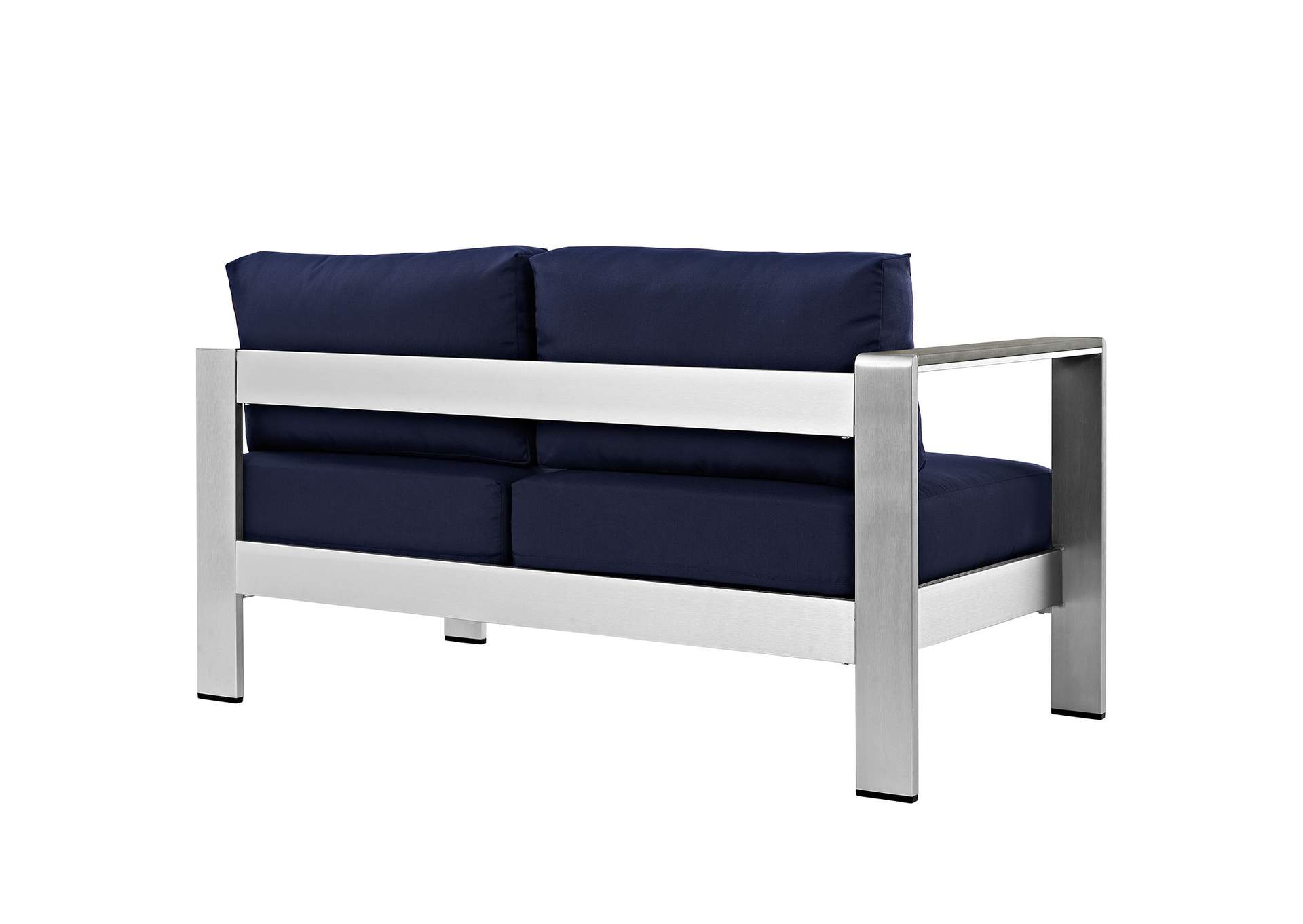 Silver Navy Shore Left-Arm Corner Sectional Outdoor Patio Aluminum Loveseat,Modway