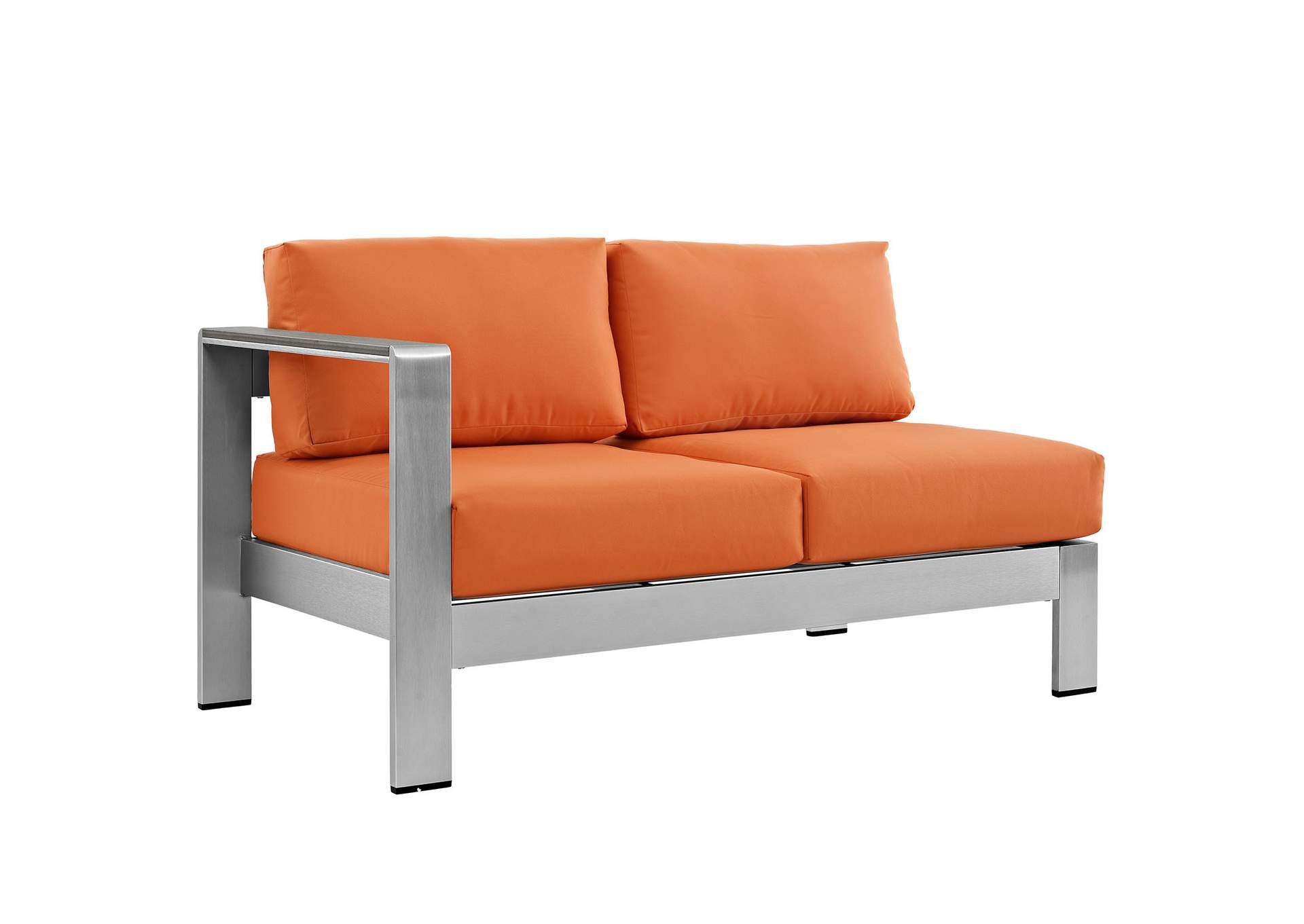 Silver Orange Shore Left-Arm Corner Sectional Outdoor Patio Aluminum Loveseat,Modway