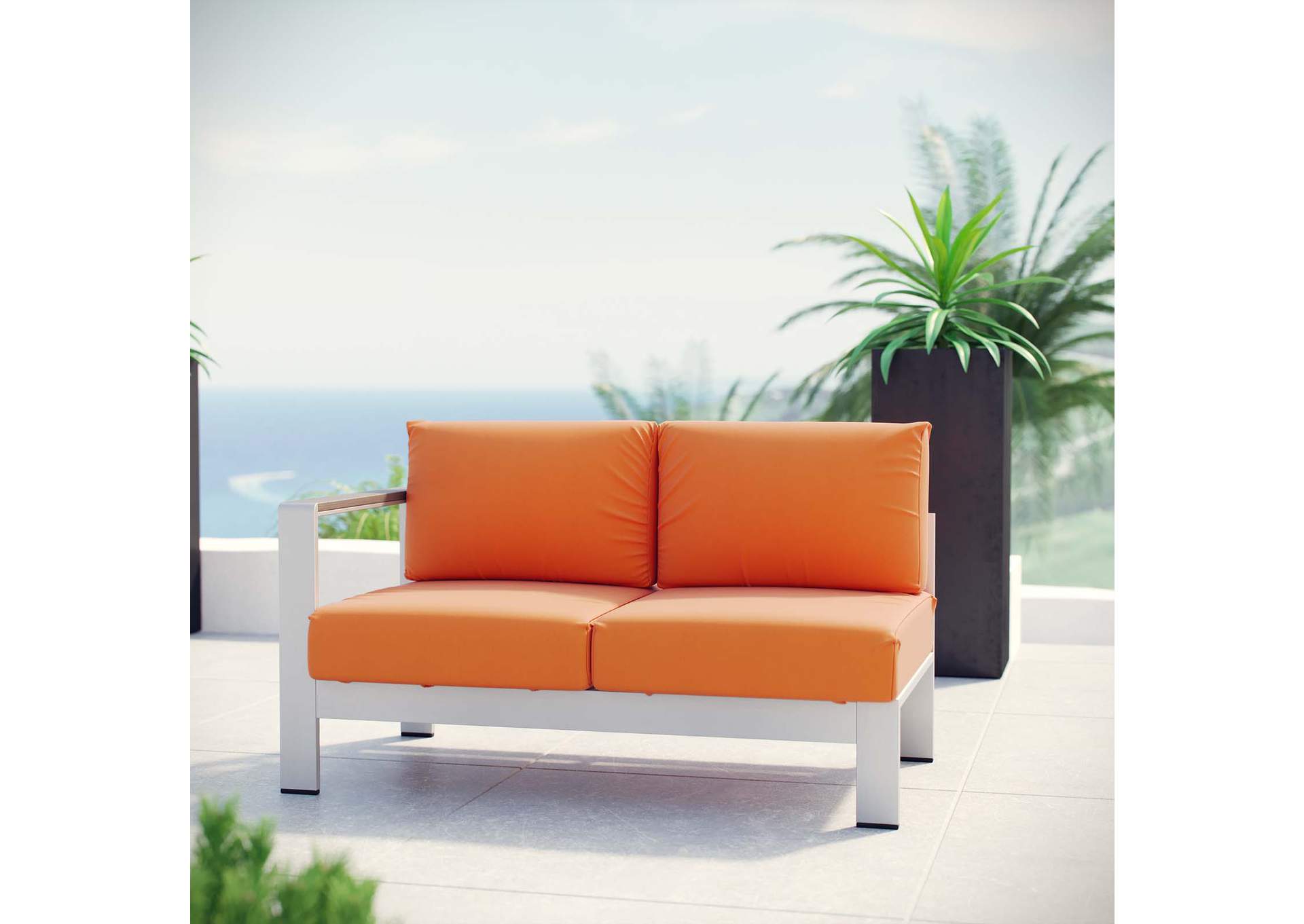 Silver Orange Shore Left-Arm Corner Sectional Outdoor Patio Aluminum Loveseat,Modway