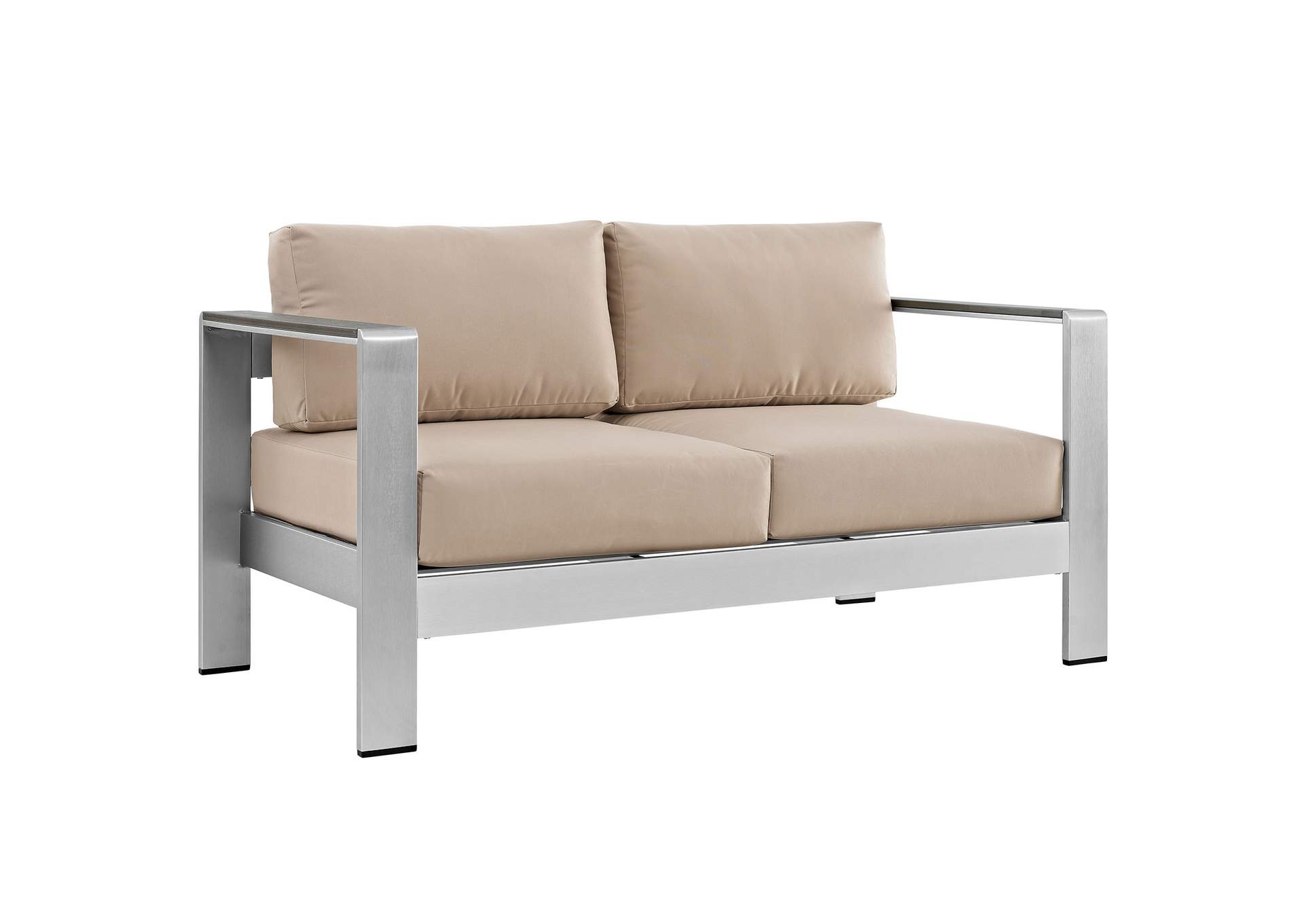 Silver Beige Shore Outdoor Patio Aluminum Loveseat,Modway