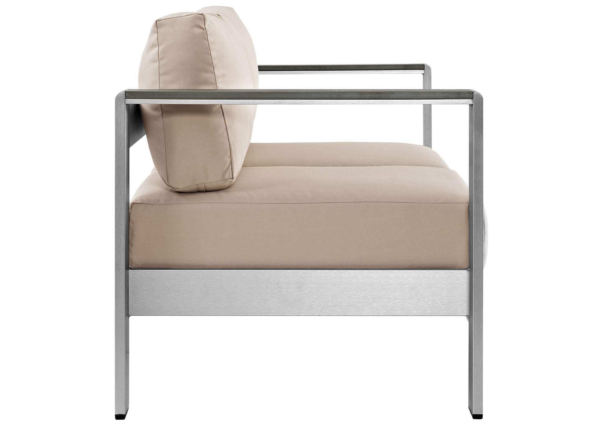 Silver Beige Shore Outdoor Patio Aluminum Loveseat,Modway