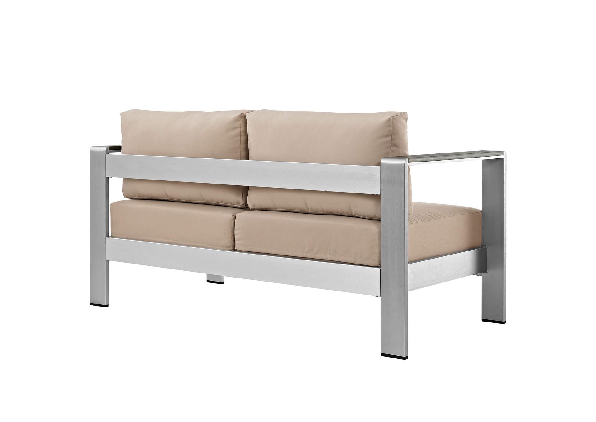 Silver Beige Shore Outdoor Patio Aluminum Loveseat,Modway