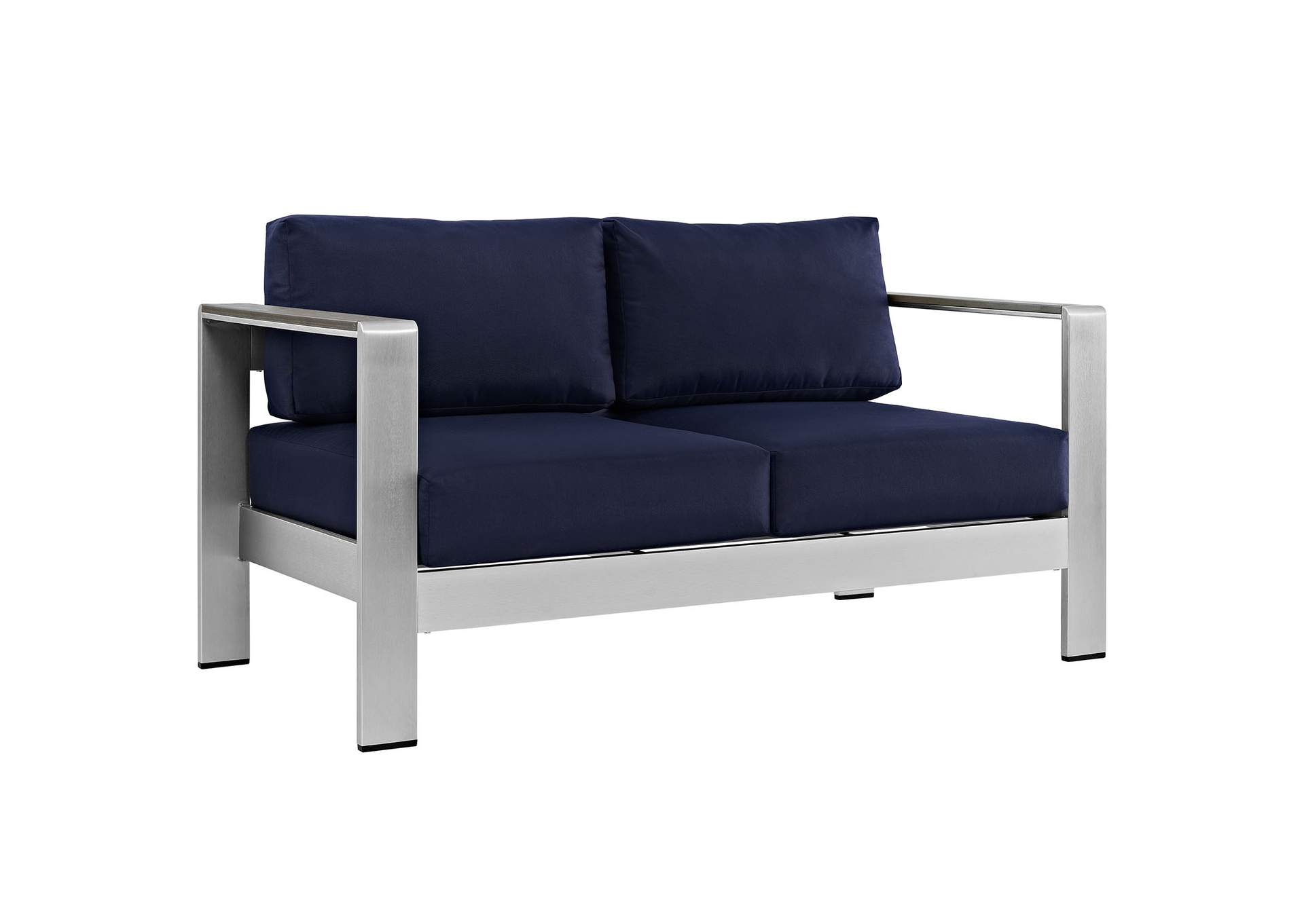 Silver Navy Shore Outdoor Patio Aluminum Loveseat,Modway