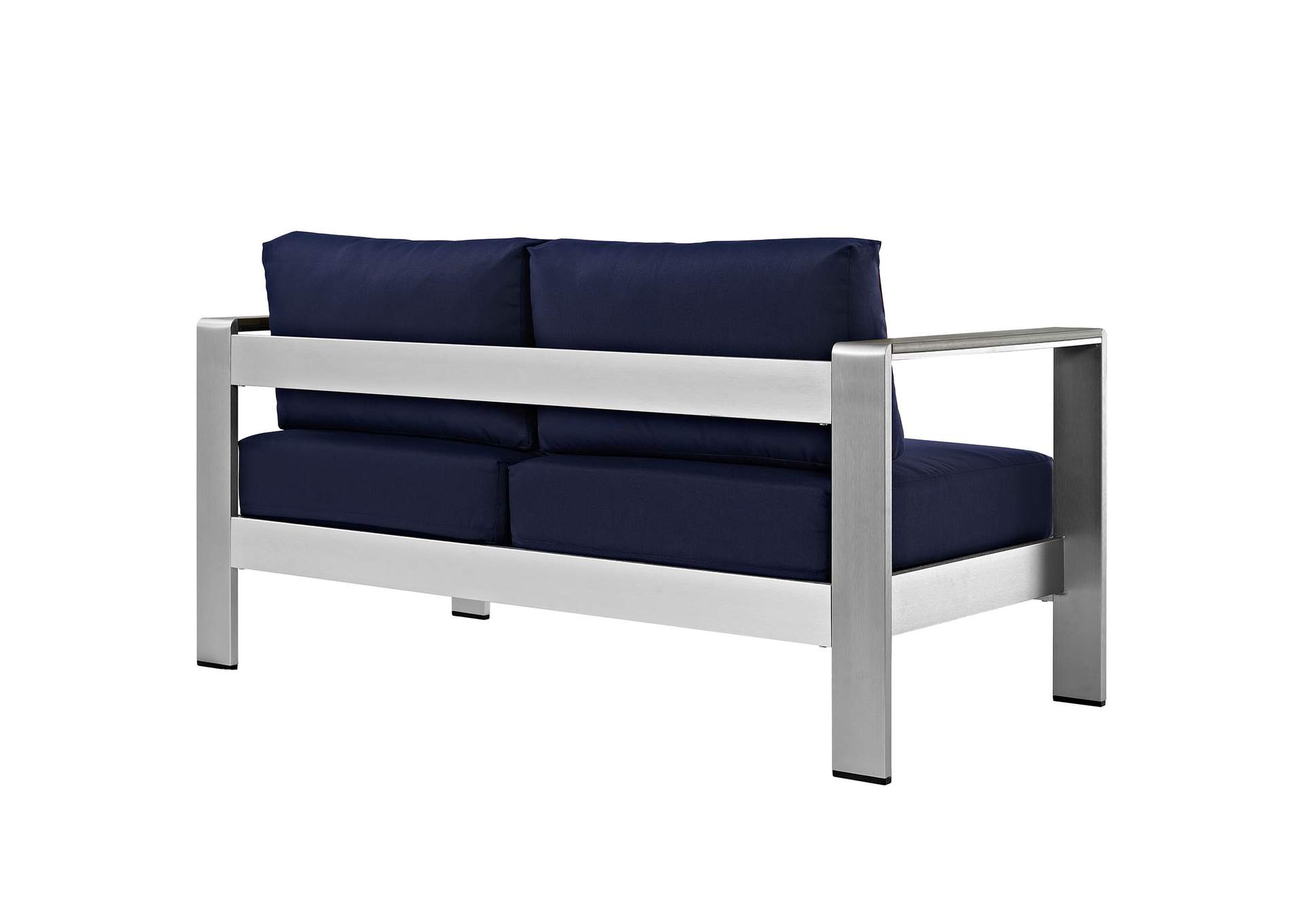 Silver Navy Shore Outdoor Patio Aluminum Loveseat,Modway