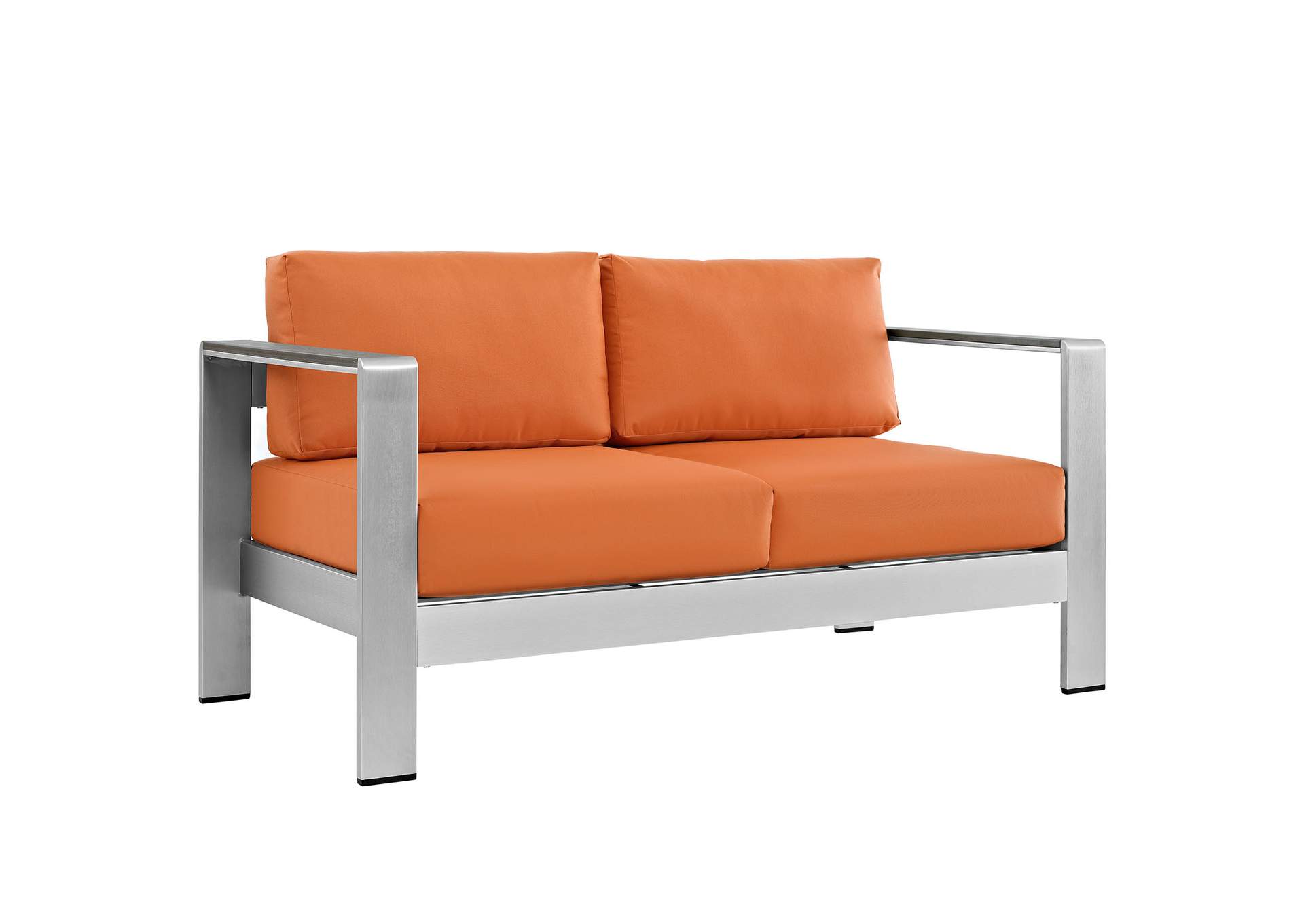 Silver Orange Shore Outdoor Patio Aluminum Loveseat,Modway