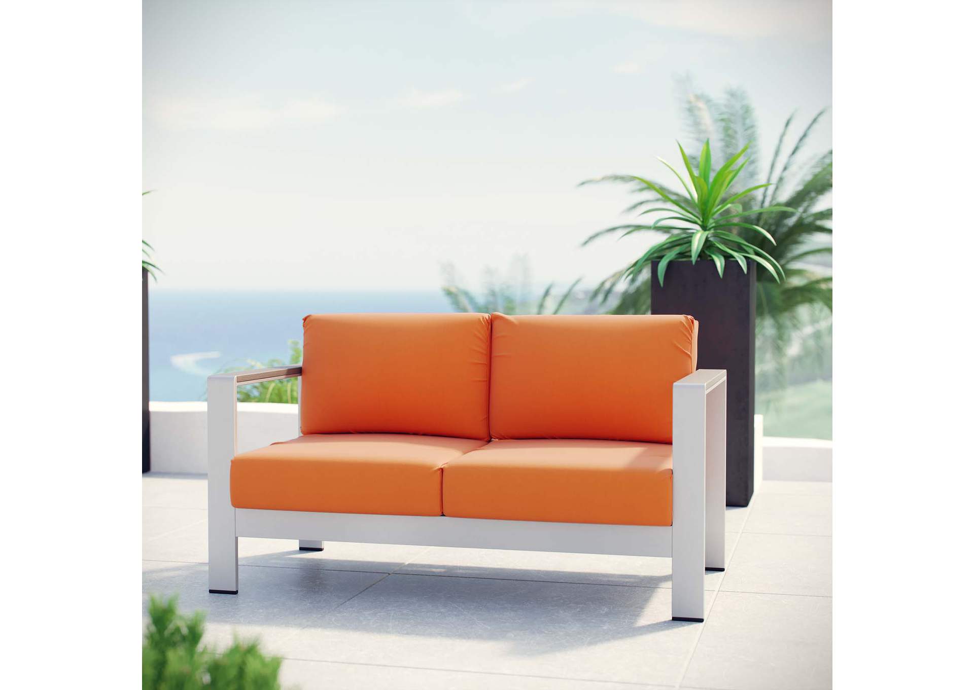 Silver Orange Shore Outdoor Patio Aluminum Loveseat,Modway