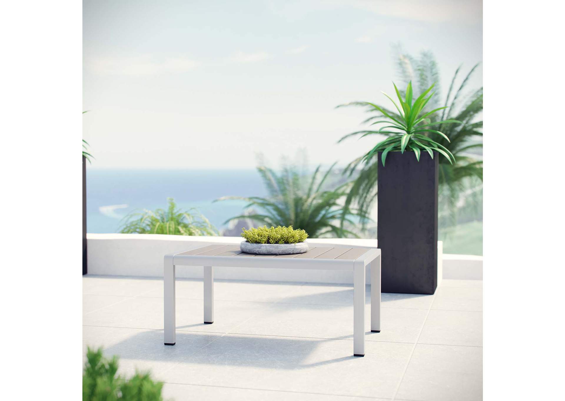 Silver Gray Shore Outdoor Patio Aluminum Coffee Table,Modway