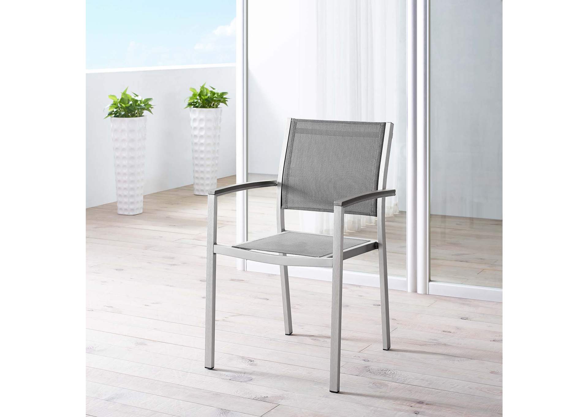 Silver Gray Shore Outdoor Patio Aluminum Dining Chair,Modway