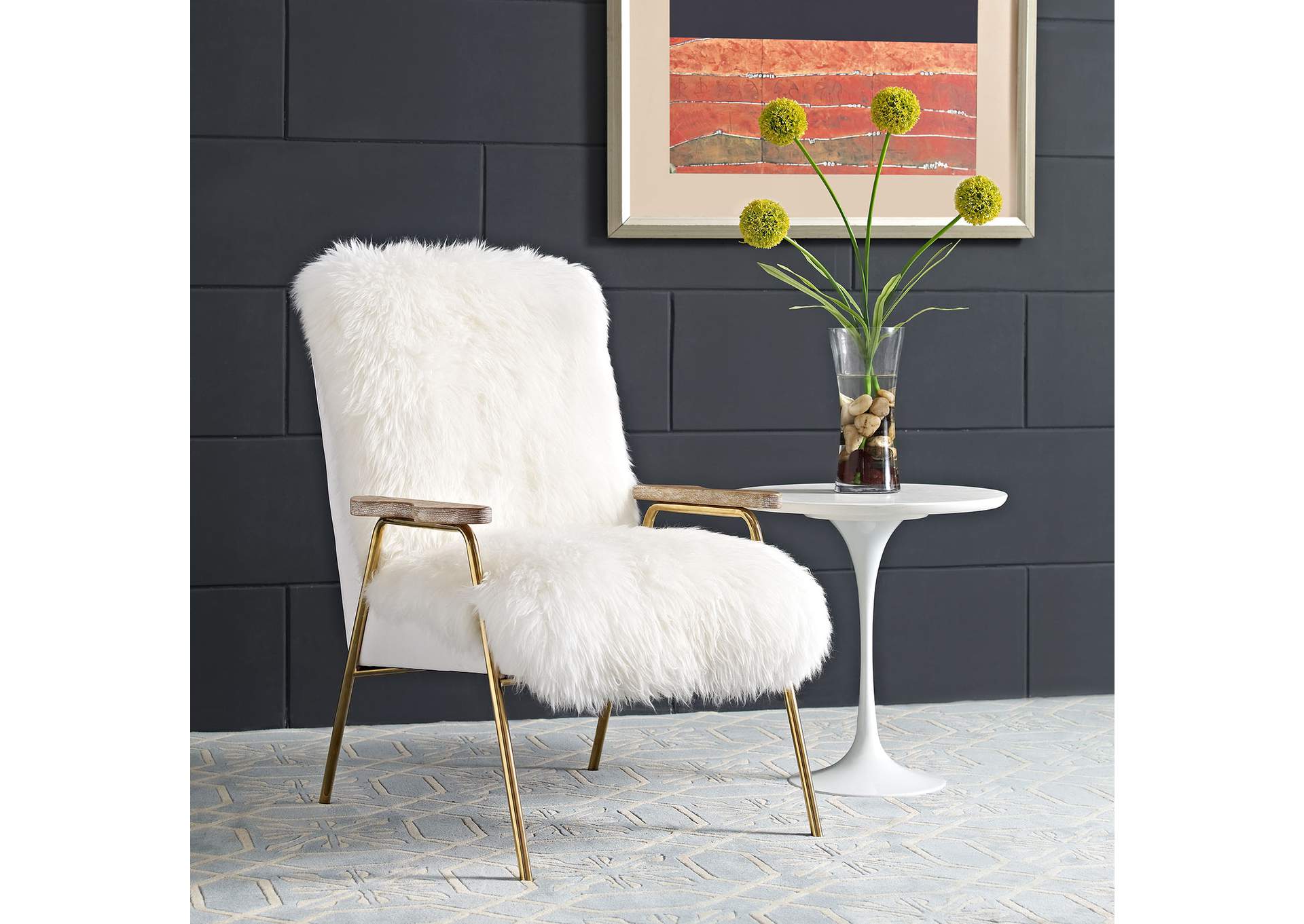 Brown White Sprint Sheepskin Arm Chair,Modway