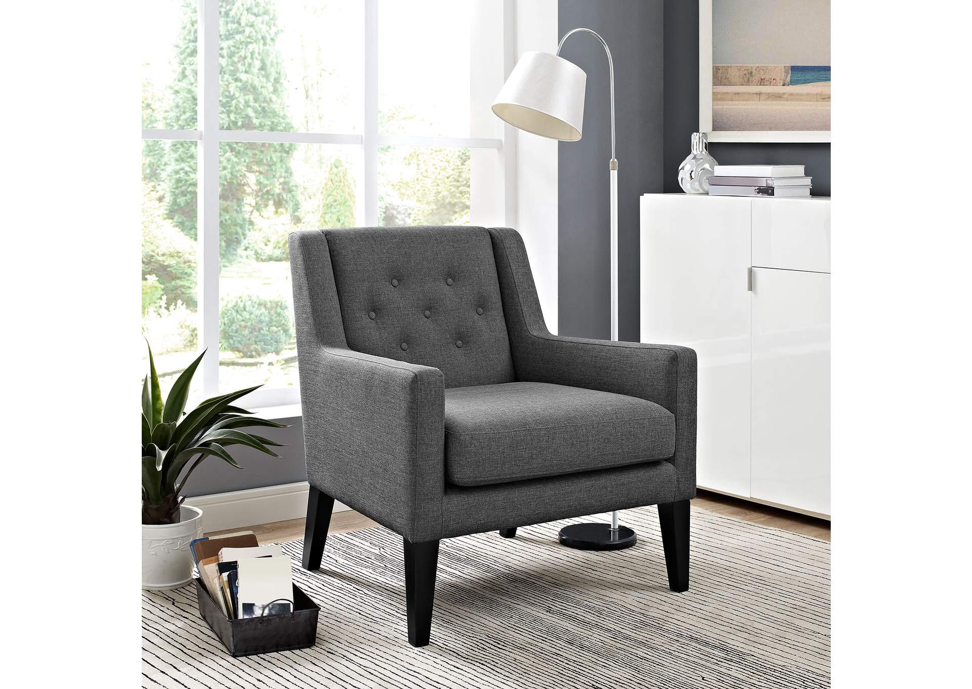 Gray Earnest Upholstered Fabric Arm Chair,Modway