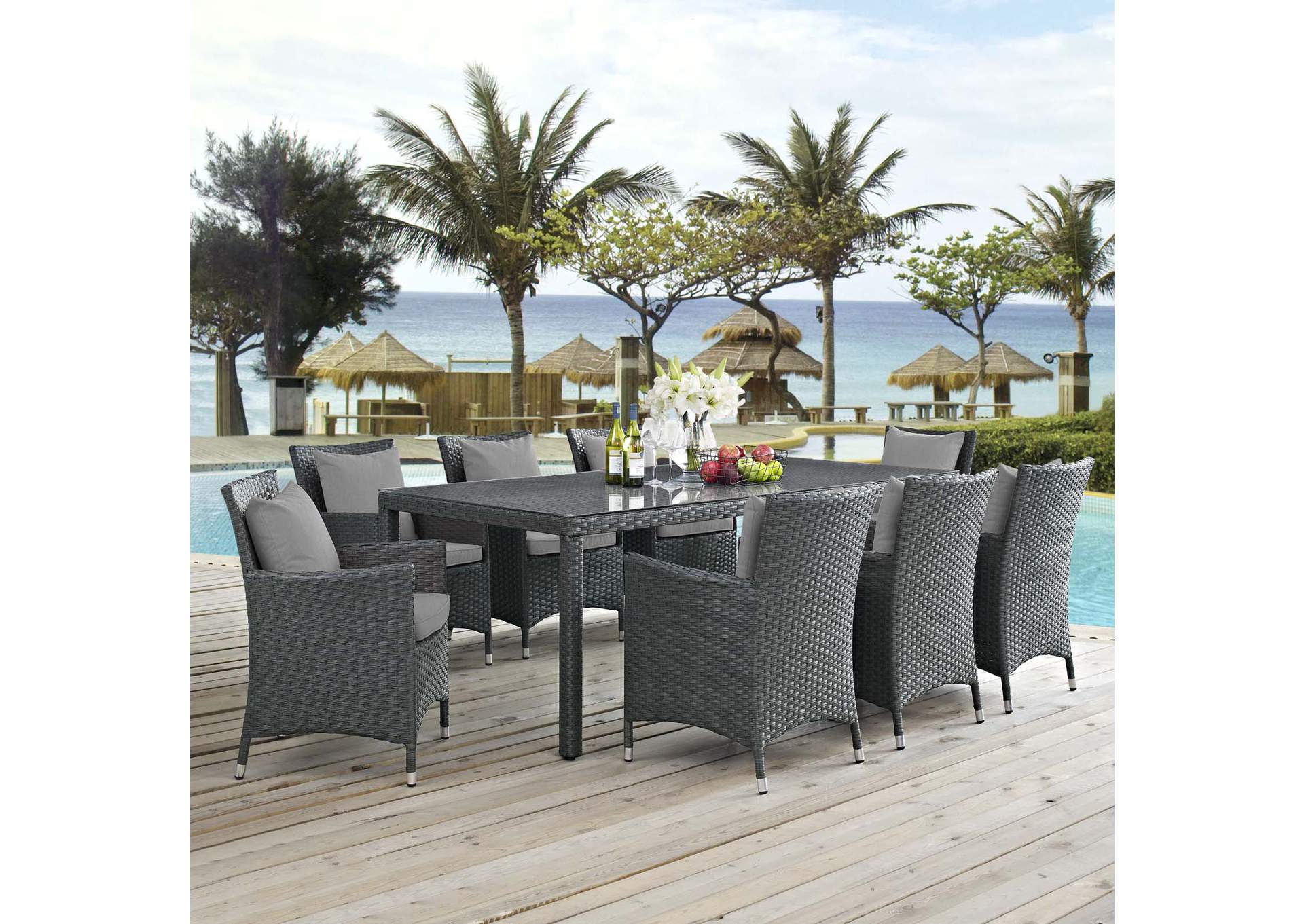 Canvas Gray Sojourn 9 Piece Outdoor Patio Sunbrella,Modway