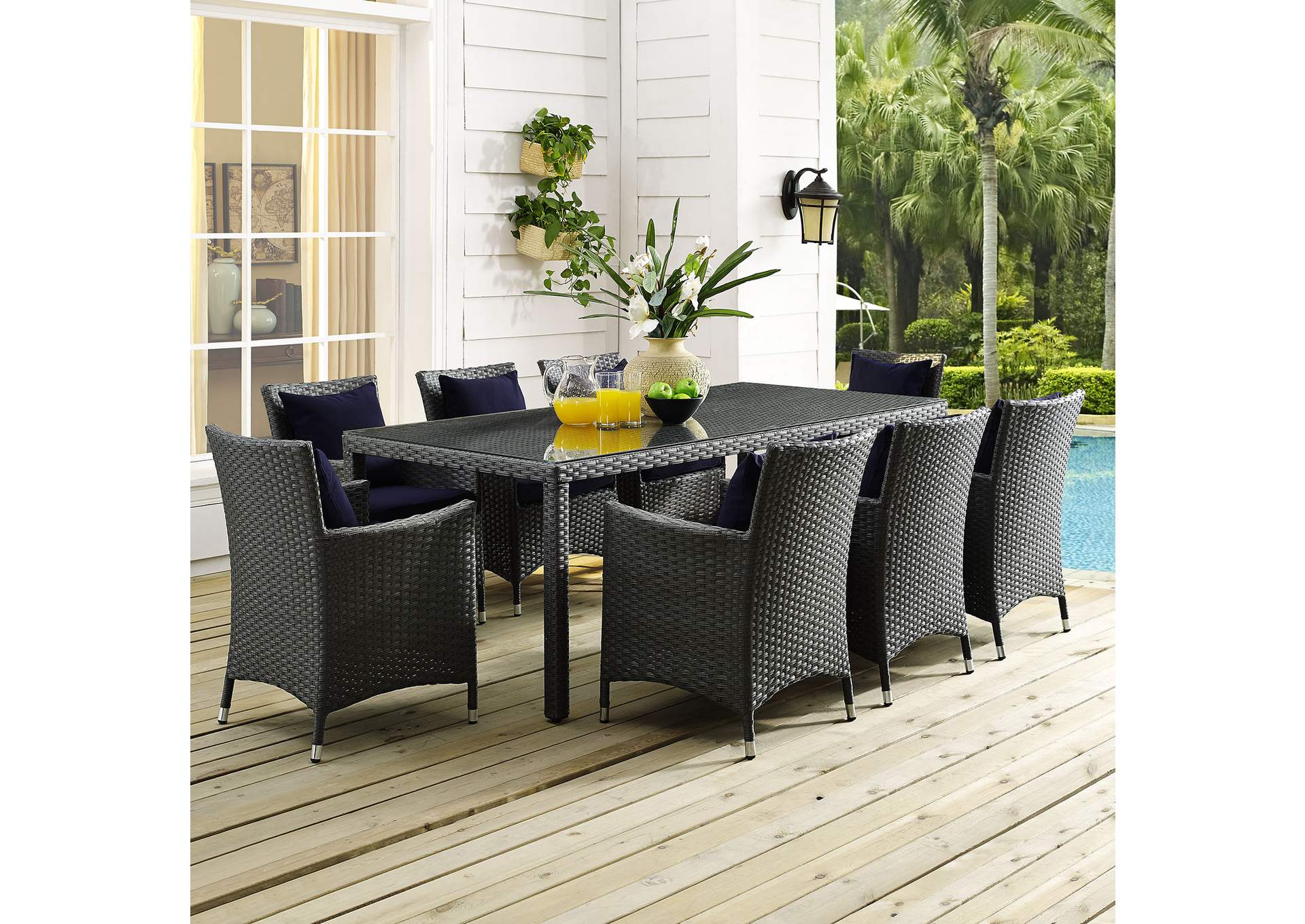 Canvas Navy Sojourn 9 Piece Outdoor Patio Sunbrella,Modway