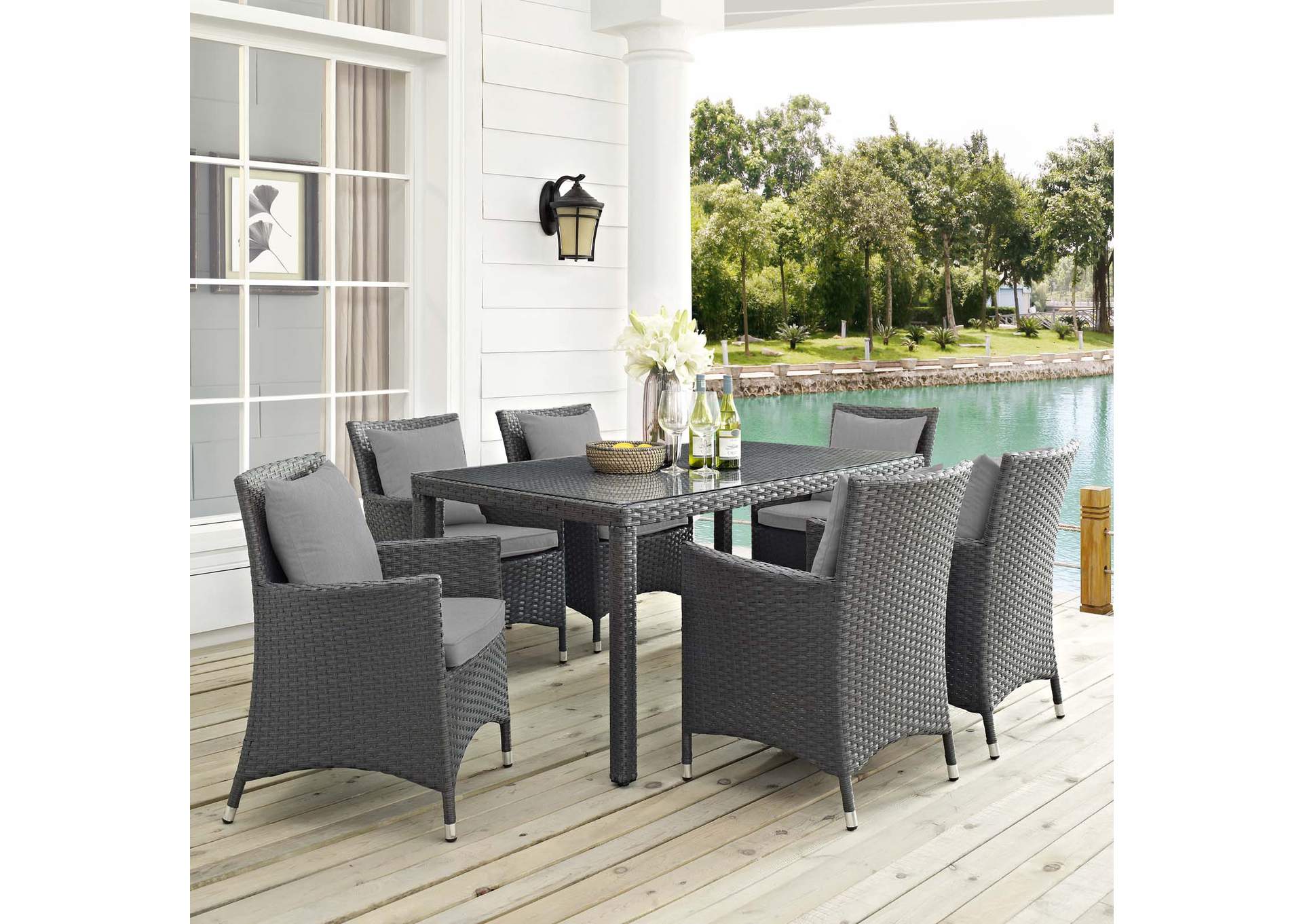 Canvas Gray Sojourn 7 Piece Outdoor Patio Sunbrella,Modway