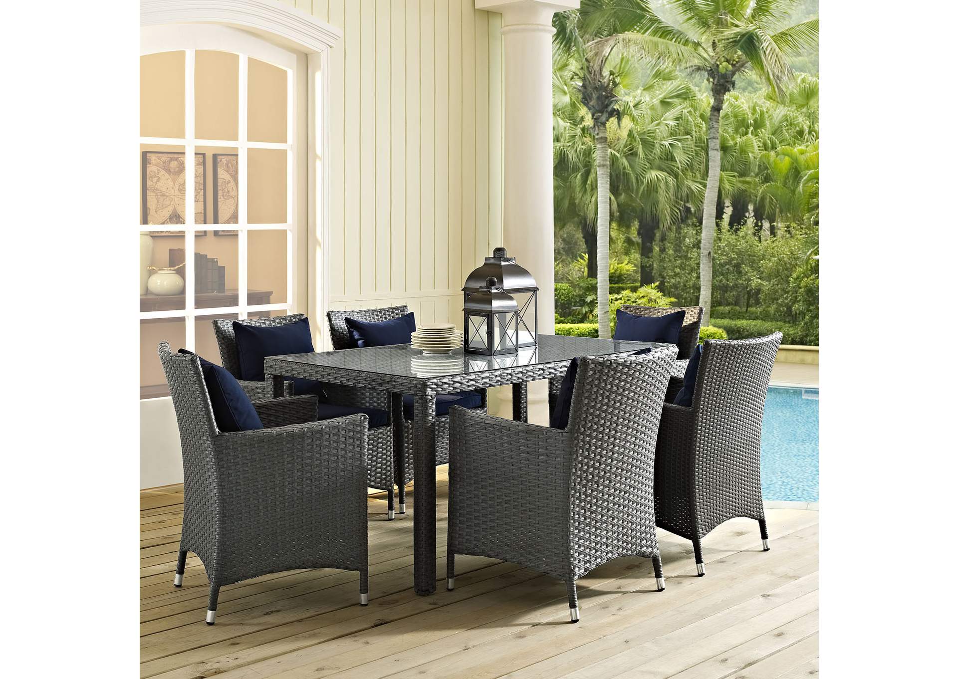 Canvas Navy Sojourn 7 Piece Outdoor Patio Sunbrella,Modway