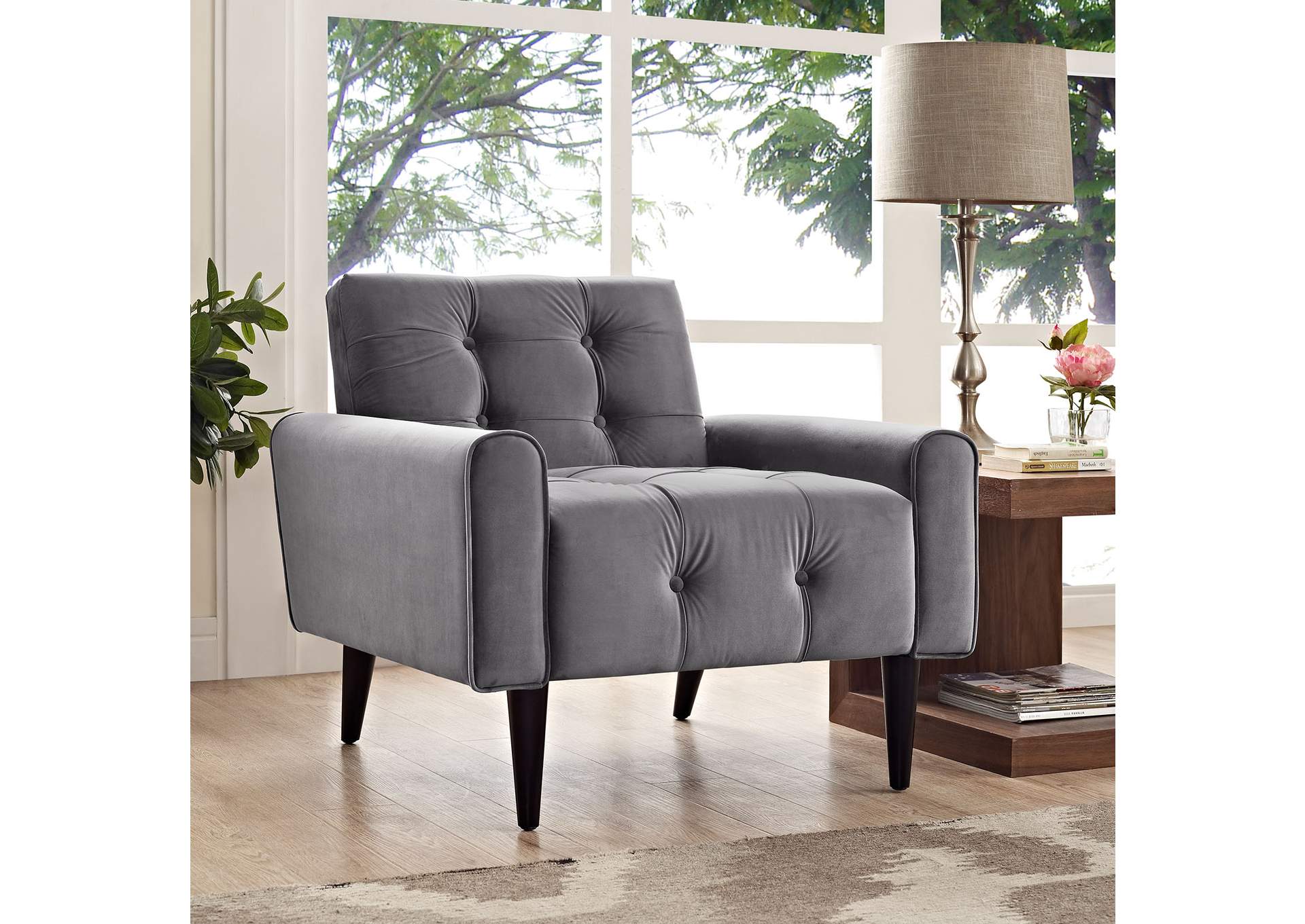 Gray Delve Performance Velvet Arm Chair,Modway