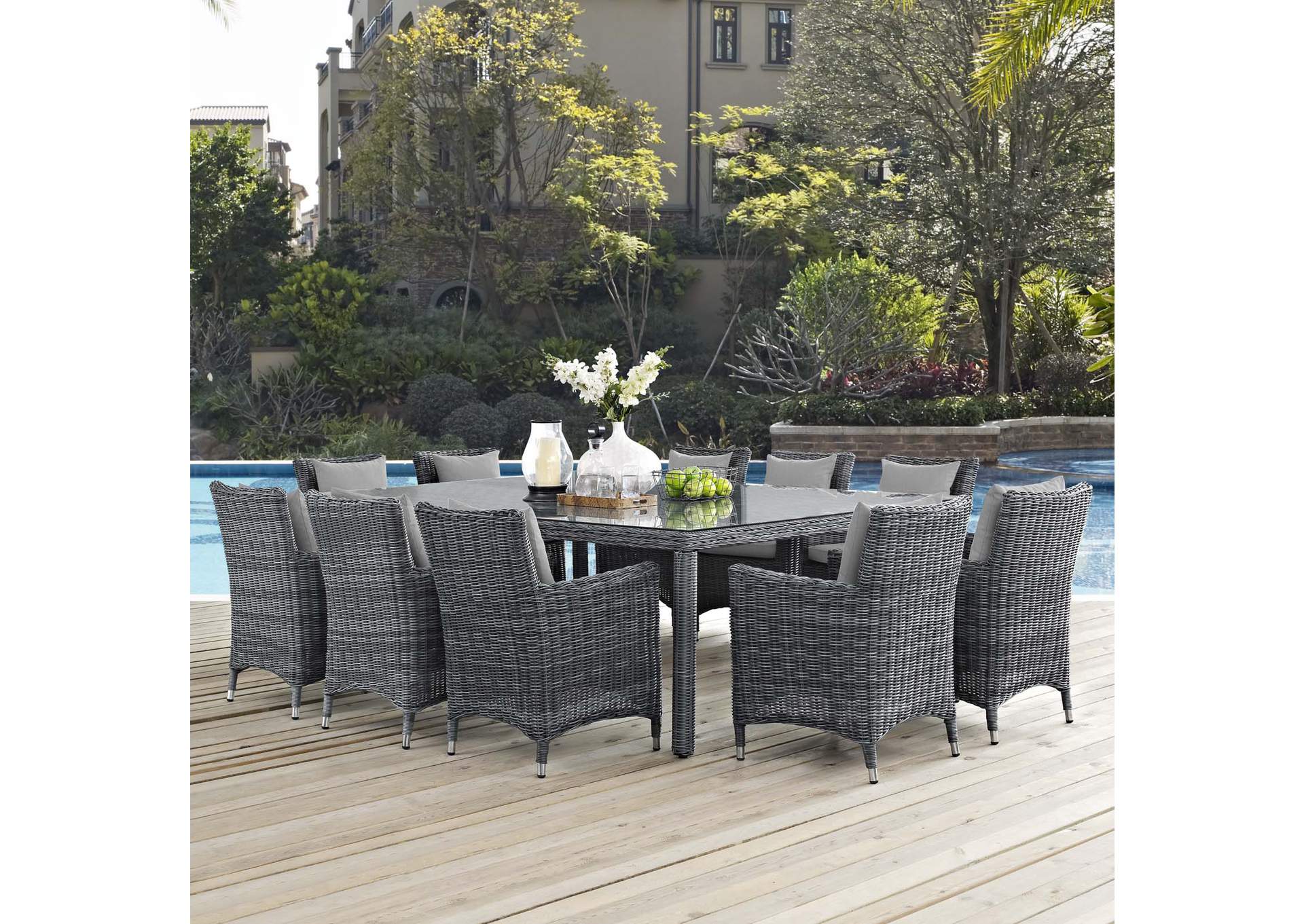 Canvas Gray Summon 11 Piece Outdoor Patio Sunbrella,Modway