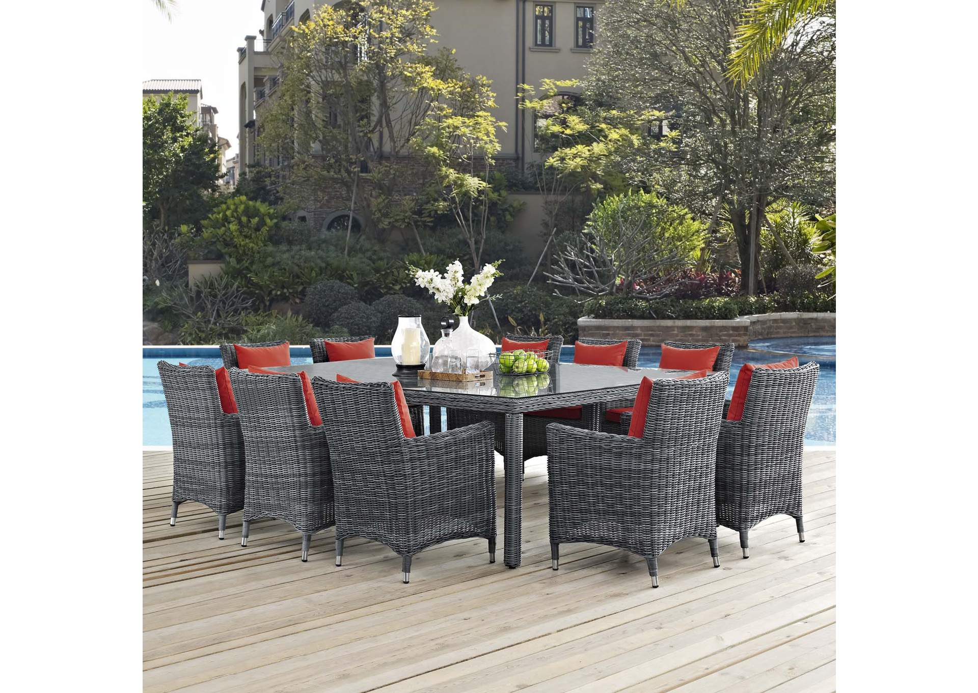 Canvas Red Summon 11 Piece Outdoor Patio Sunbrella,Modway