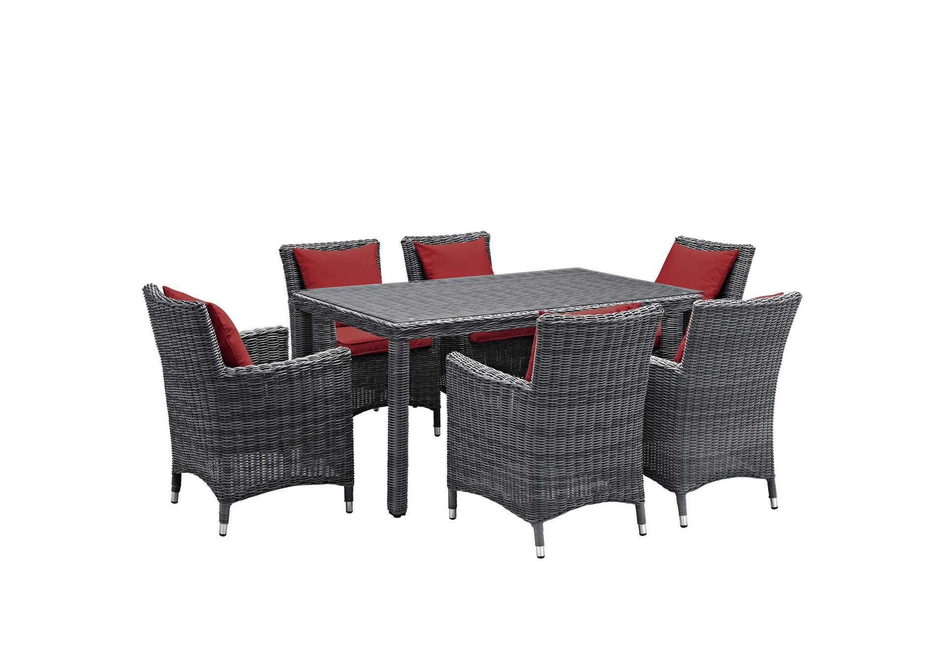 Canvas Red Summon 7 Piece Outdoor Patio Sunbrella,Modway