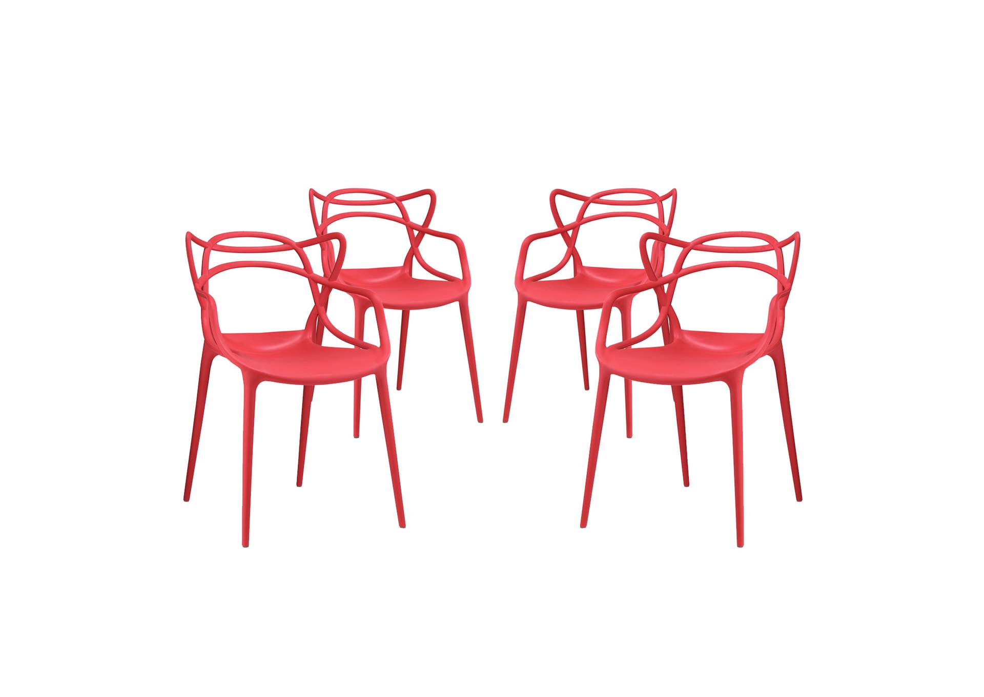 Red Entangled Dining Set [Set of 4],Modway