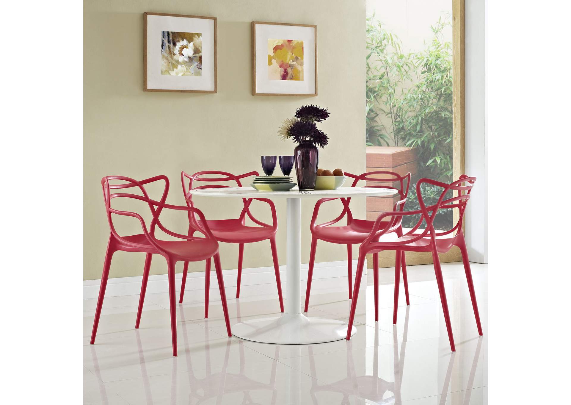 Red Entangled Dining Set [Set of 4],Modway